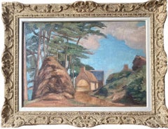 Antique Avant garde cubist landscape painting House by the Sea Bloomsbury Group fauve