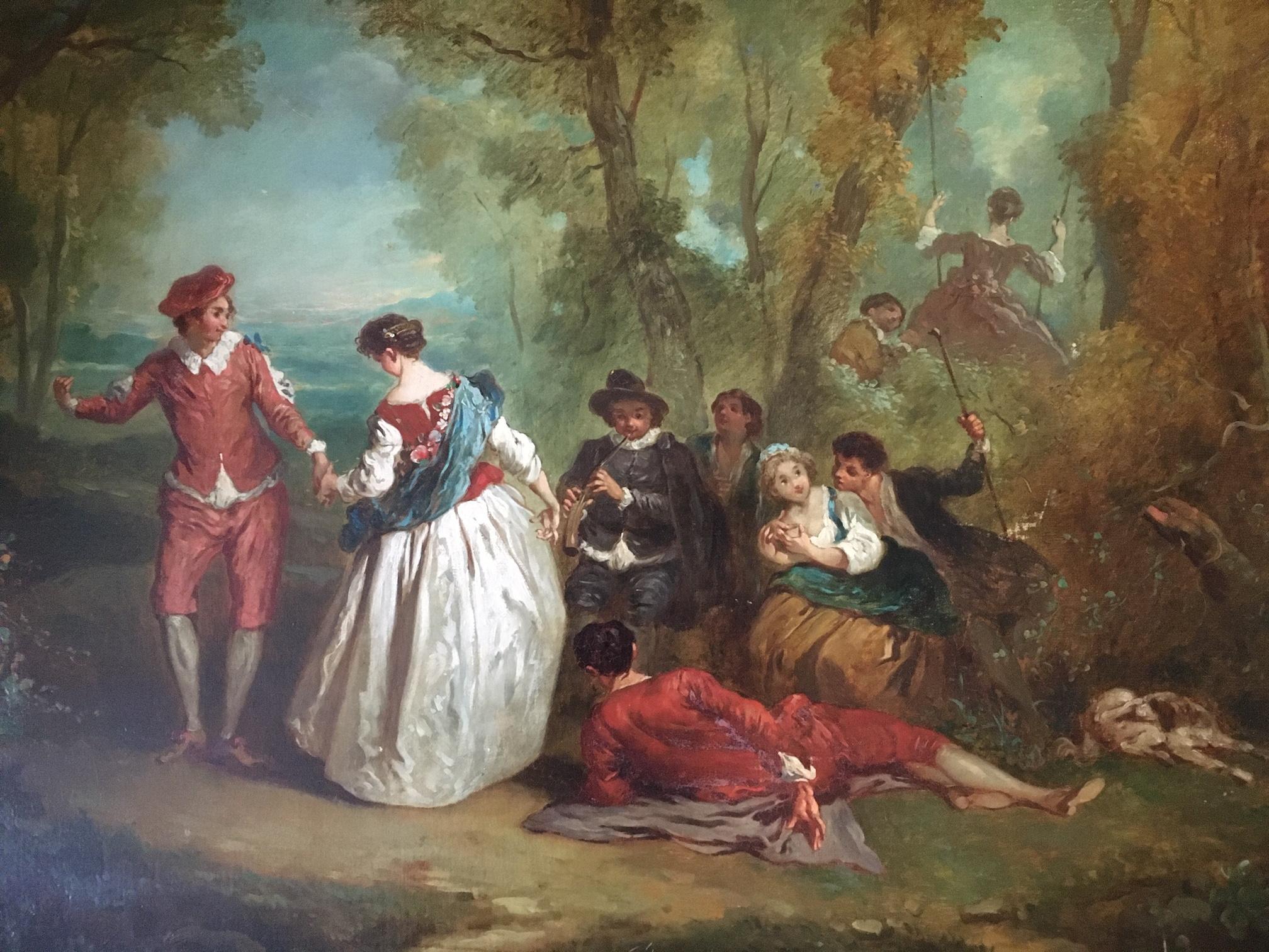 Jean Antoine Watteau (1684-1721) circle of. 18th century old master painting, France. 

With great pride we offer an extremely rare masterpiece from the 18th century, France. This painting is unsigned as most of his works. It has no provenance,