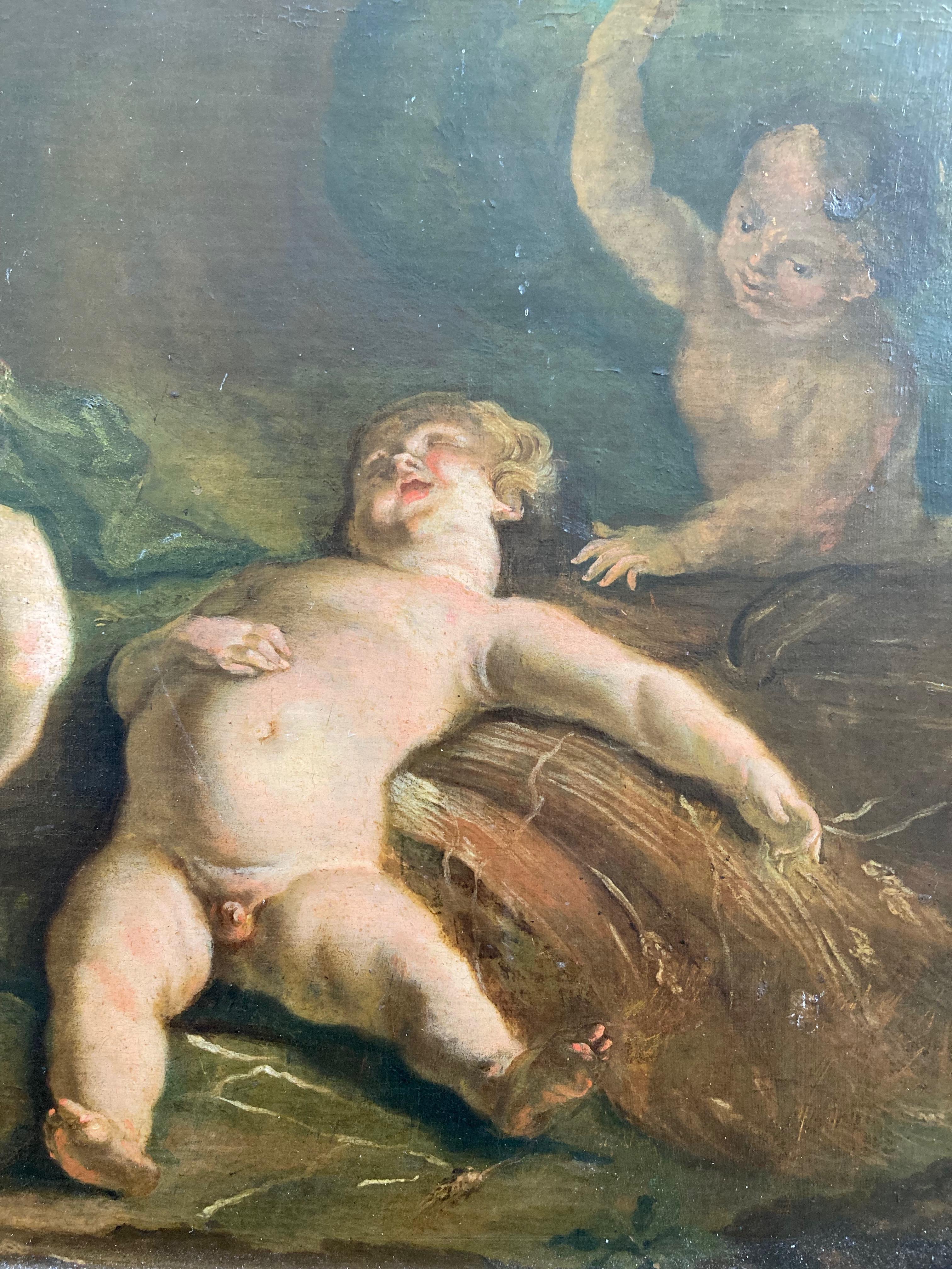Old master painting of Cherubs cavorting in a woodland setting For Sale 4