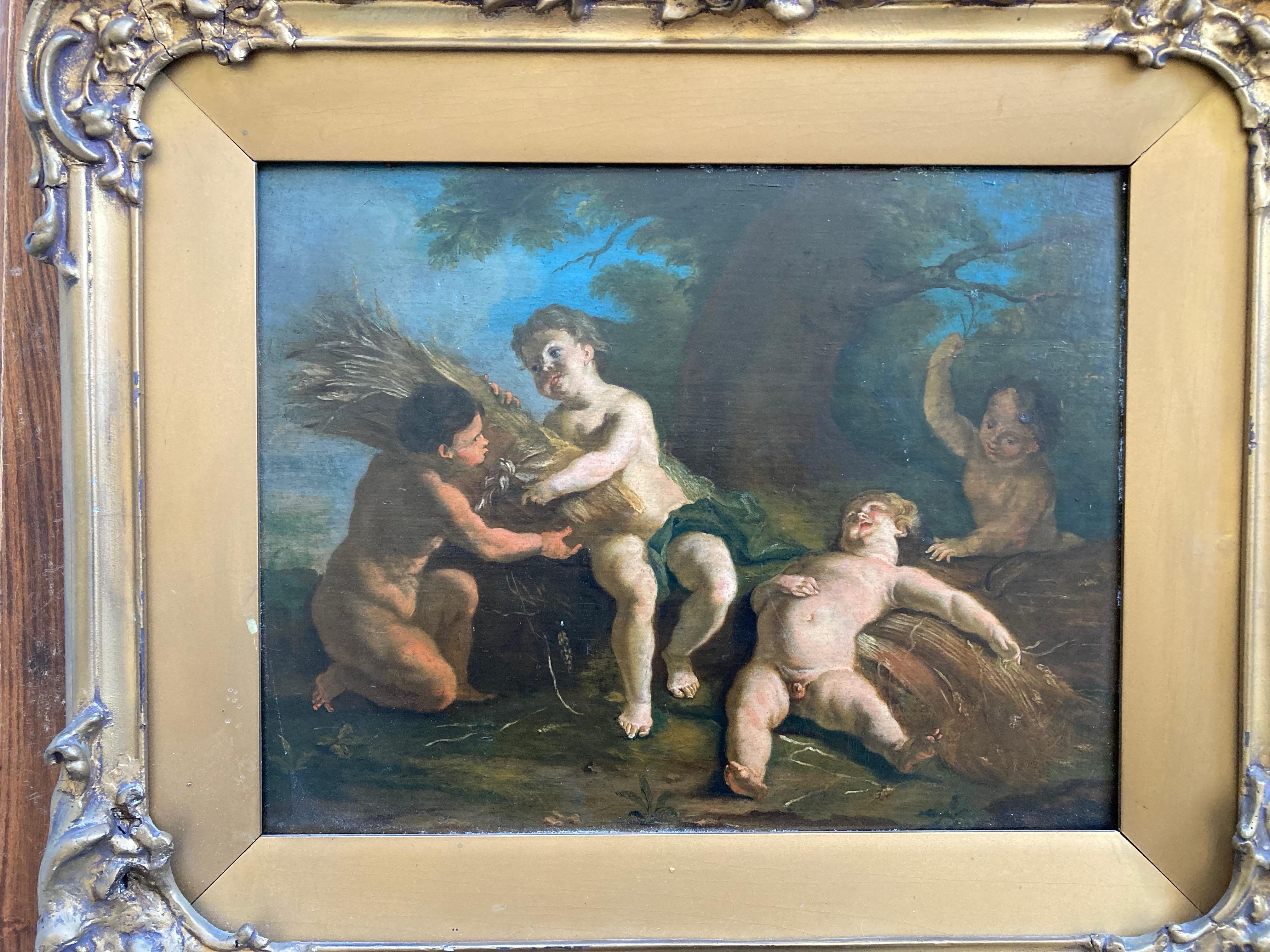 Altes Meistergemälde von Cherubs, die in einer Waldszene suchen (Alte Meister), Painting, von Jean-Honoré Fragonard
