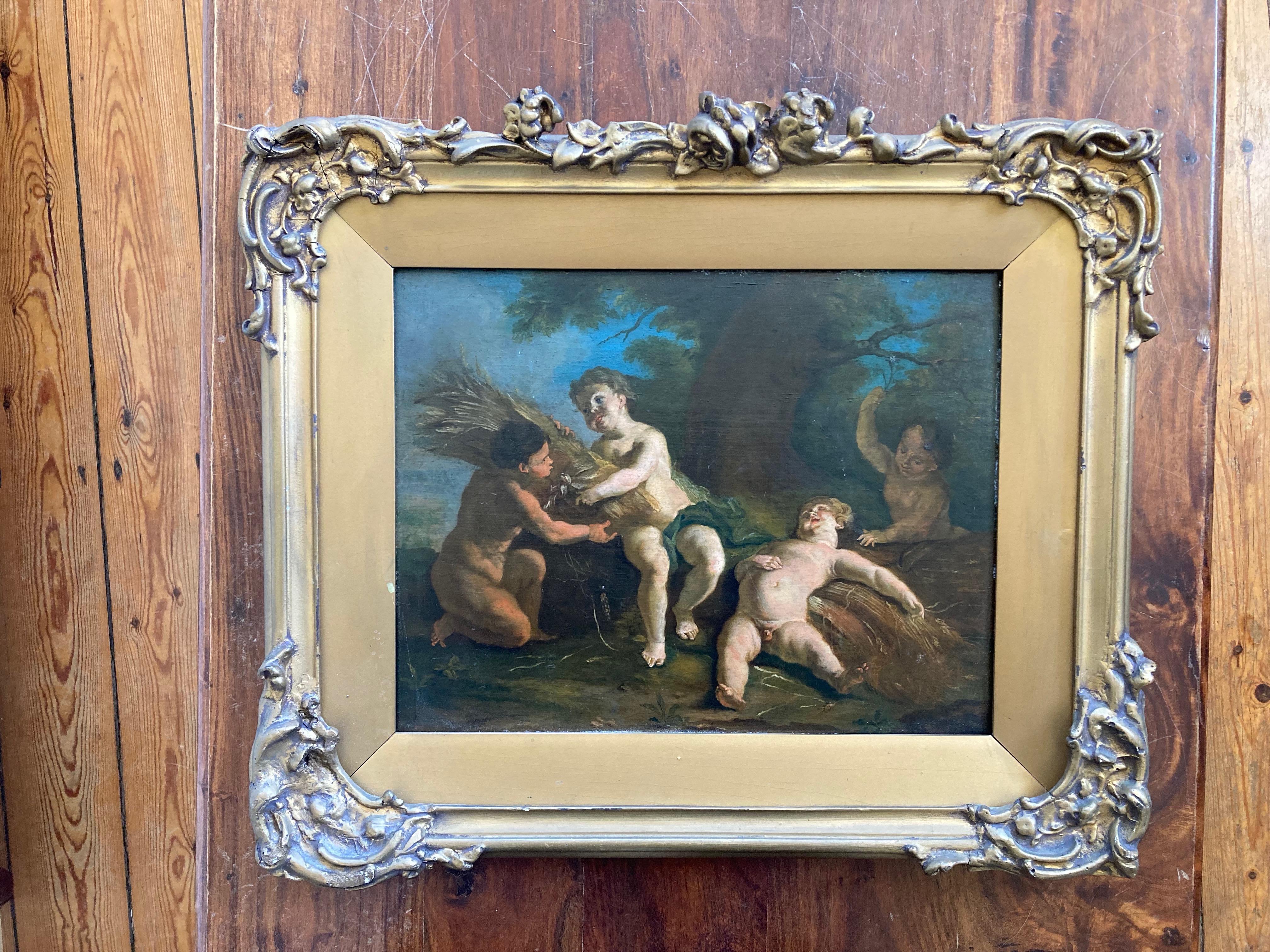 Old master painting of Cherubs cavorting in a woodland setting - Old Masters Painting by Jean-Honoré Fragonard