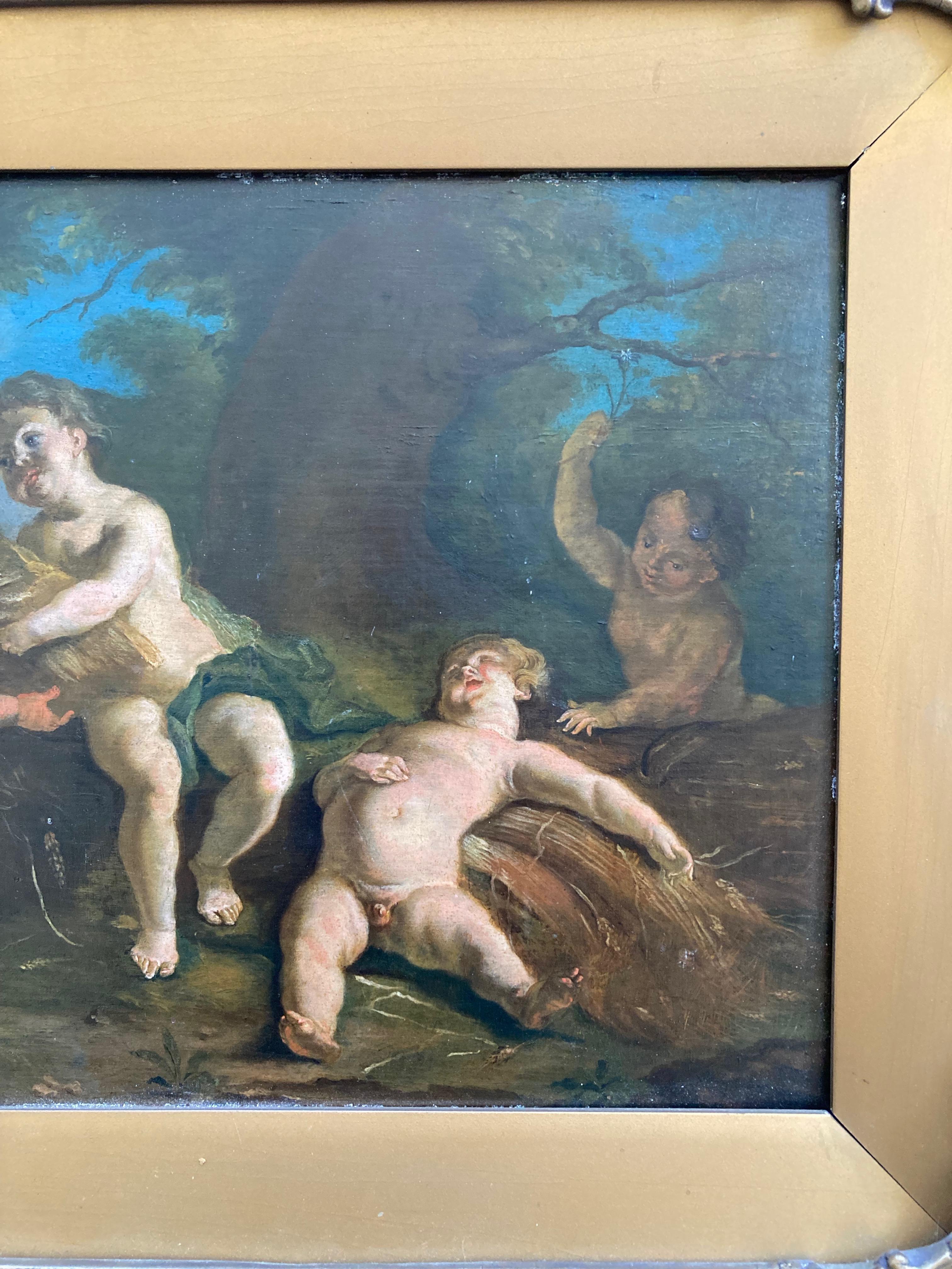 Old master painting of Cherubs cavorting in a woodland setting - Gray Landscape Painting by Jean-Honoré Fragonard