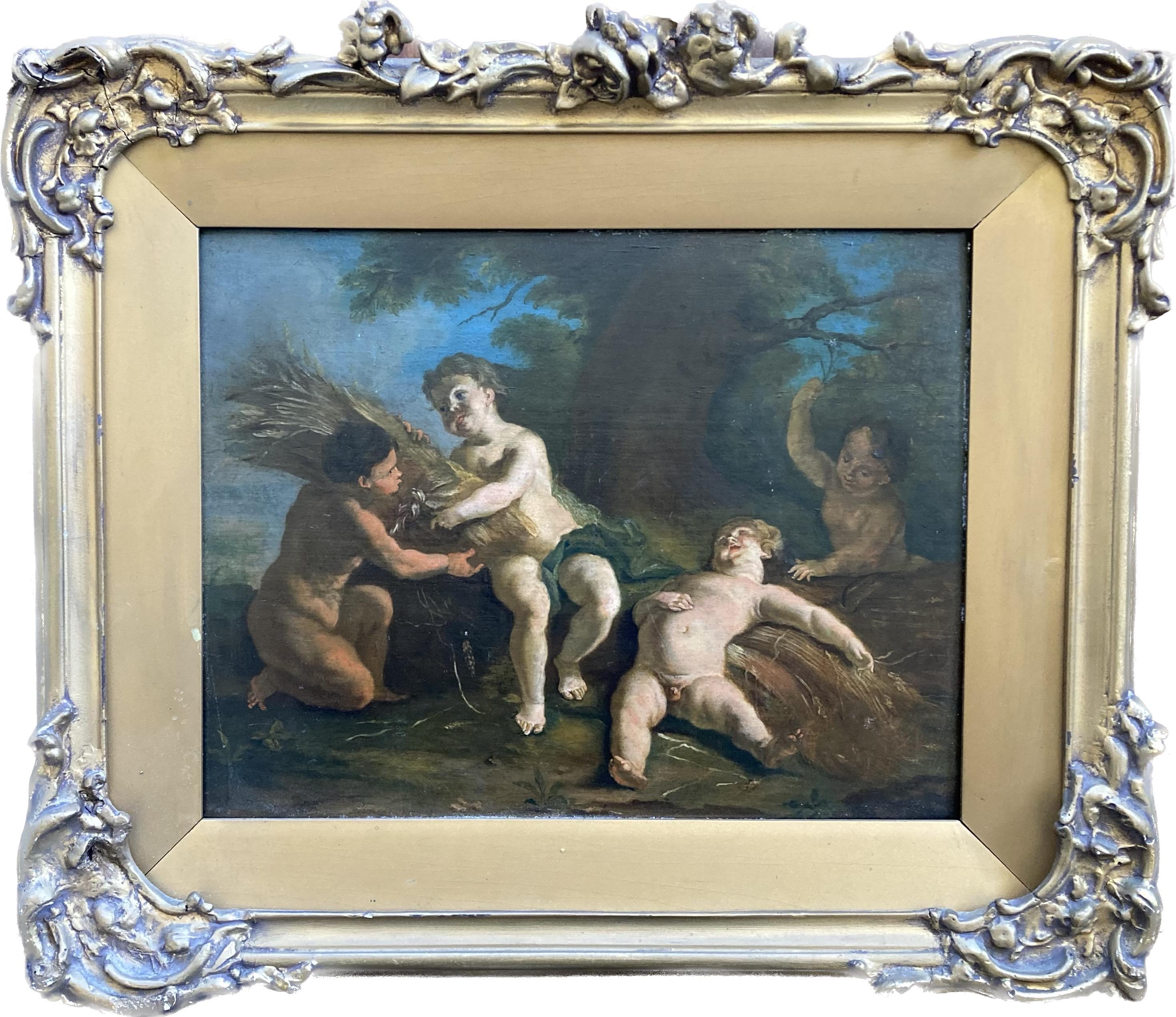 Jean-Honoré Fragonard Landscape Painting - Old master painting of Cherubs cavorting in a woodland setting