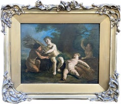 Antique Old master painting of Cherubs cavorting in a woodland setting