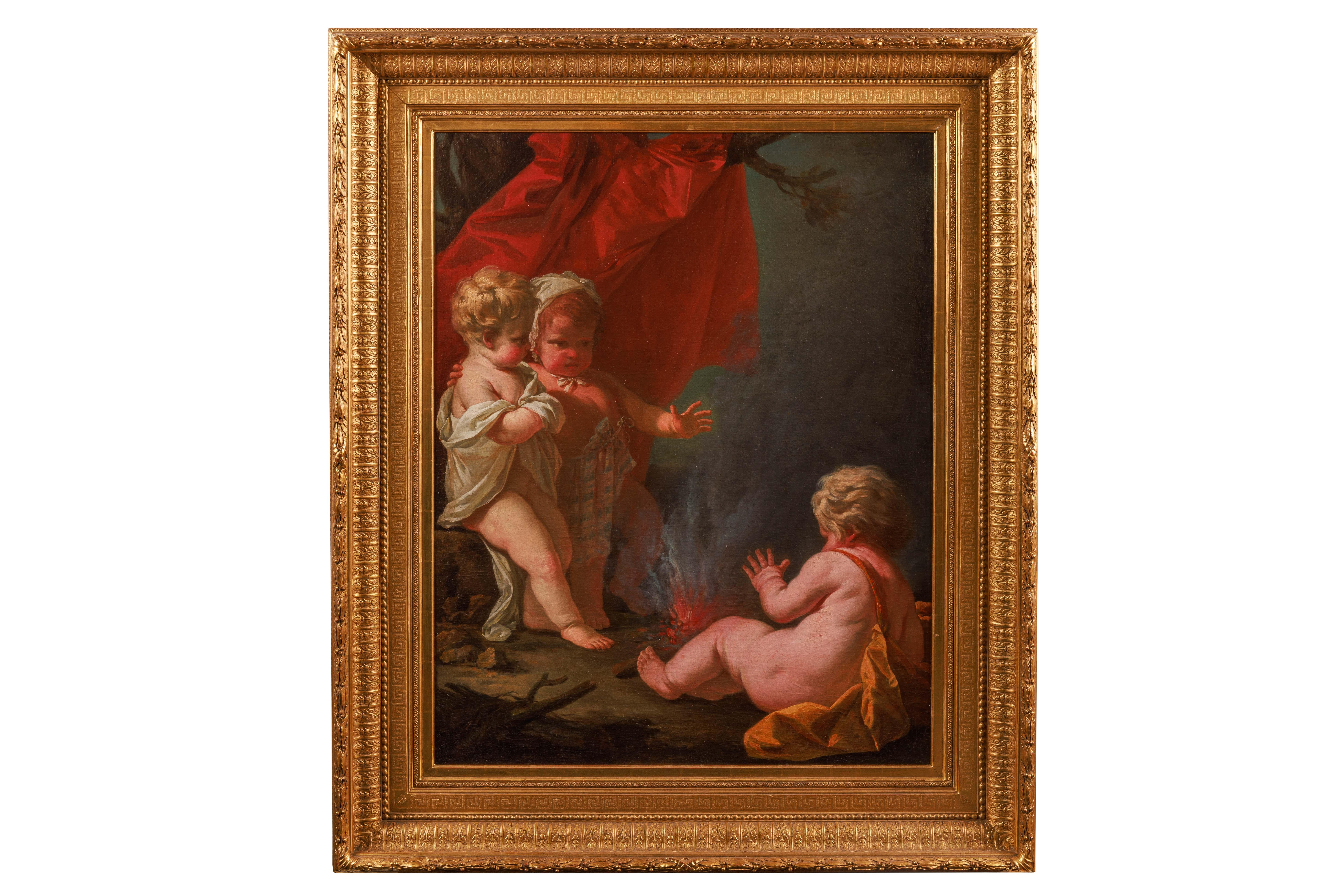 Circle of Jean Honore Fragonard (1732–1806) A Painting of Three Putti and Fire