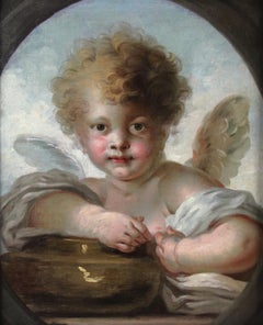 Dipinto a olio su tela "Un bambino nelle vesti di cupido" 18° secolo