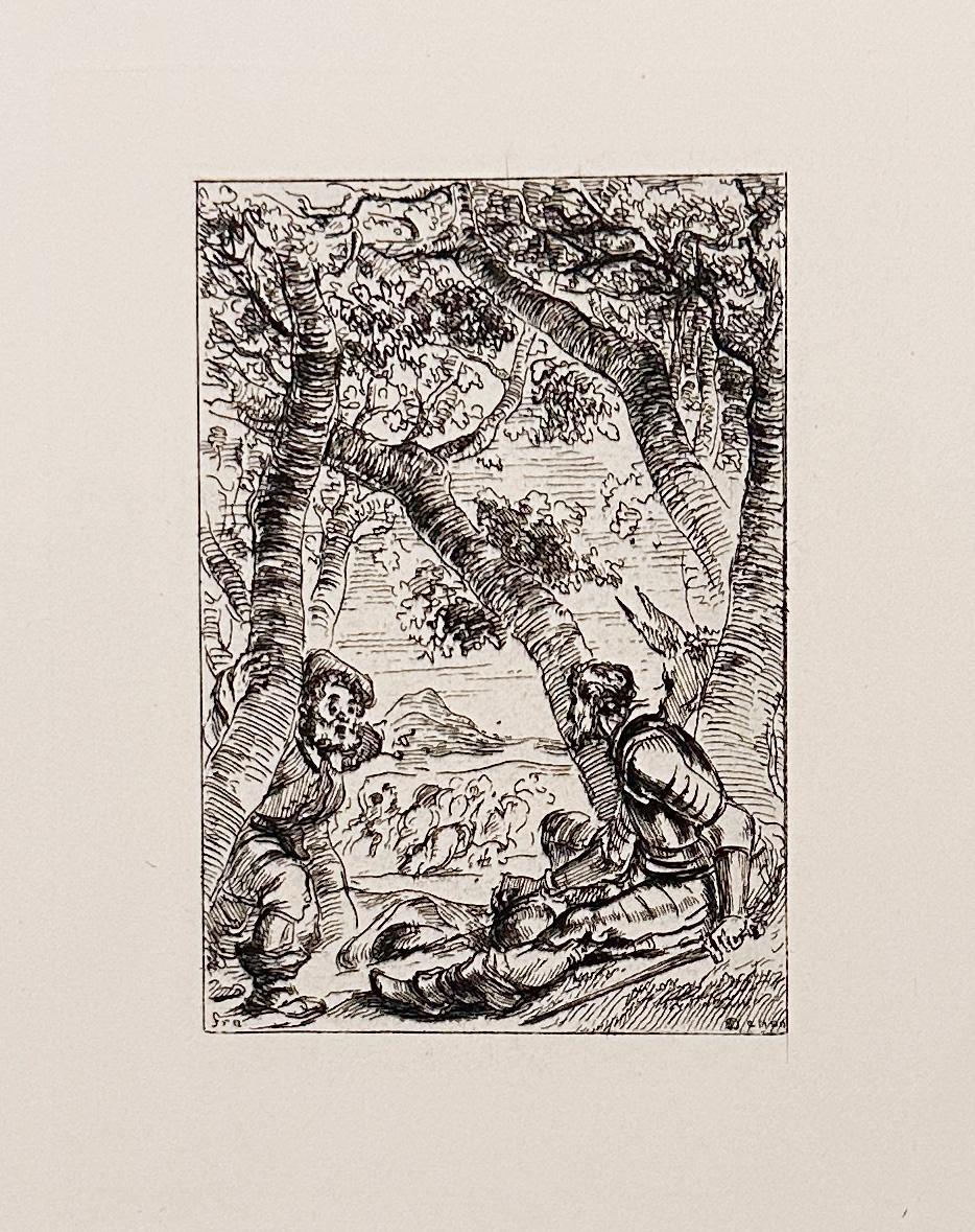 Jean-Honoré Fragonard Landscape Print - Don Quixote and Sancho Panza Witness the Attack on Rocinante