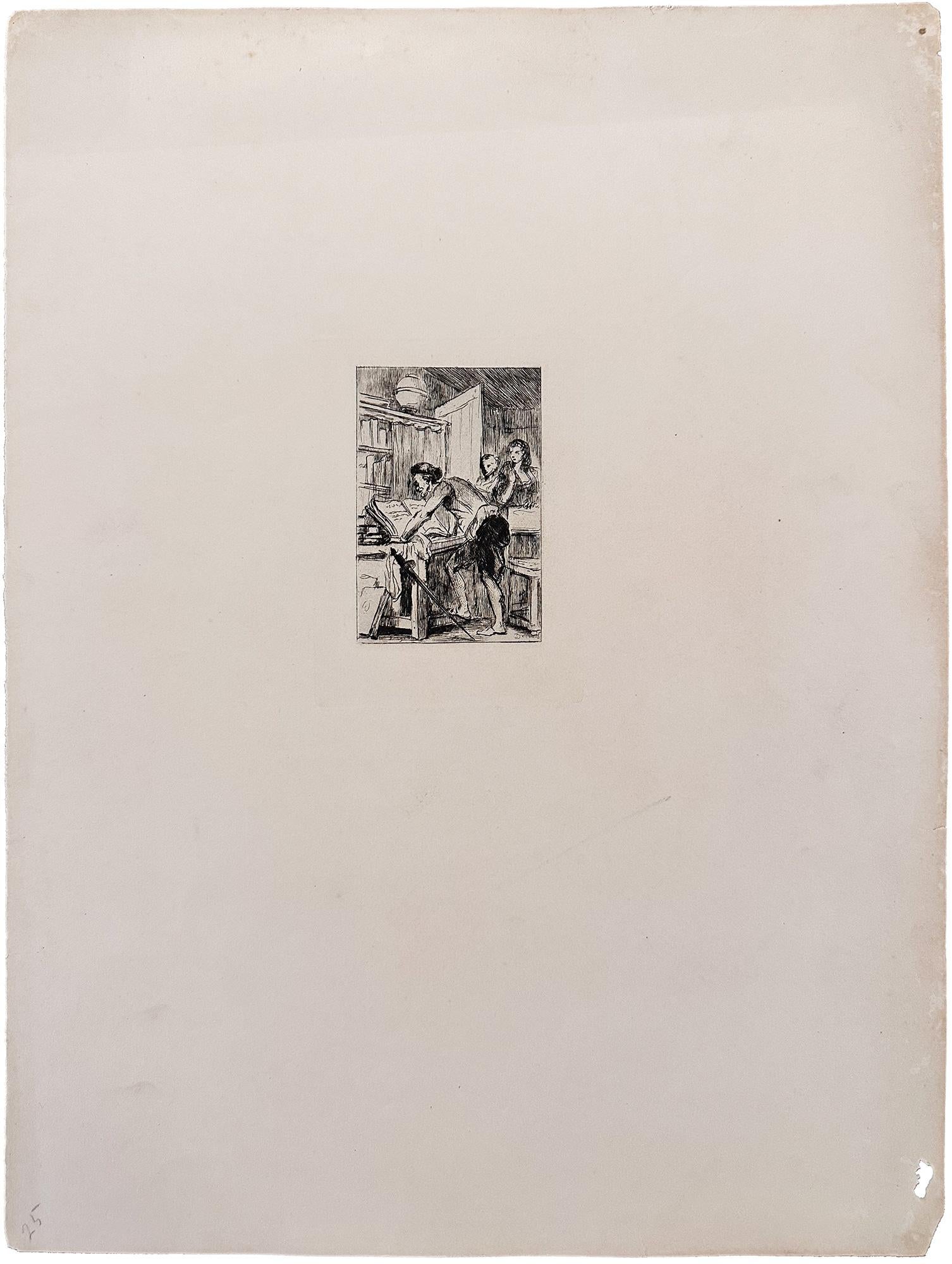 Don Quixote Reading - Print by Jean-Honoré Fragonard