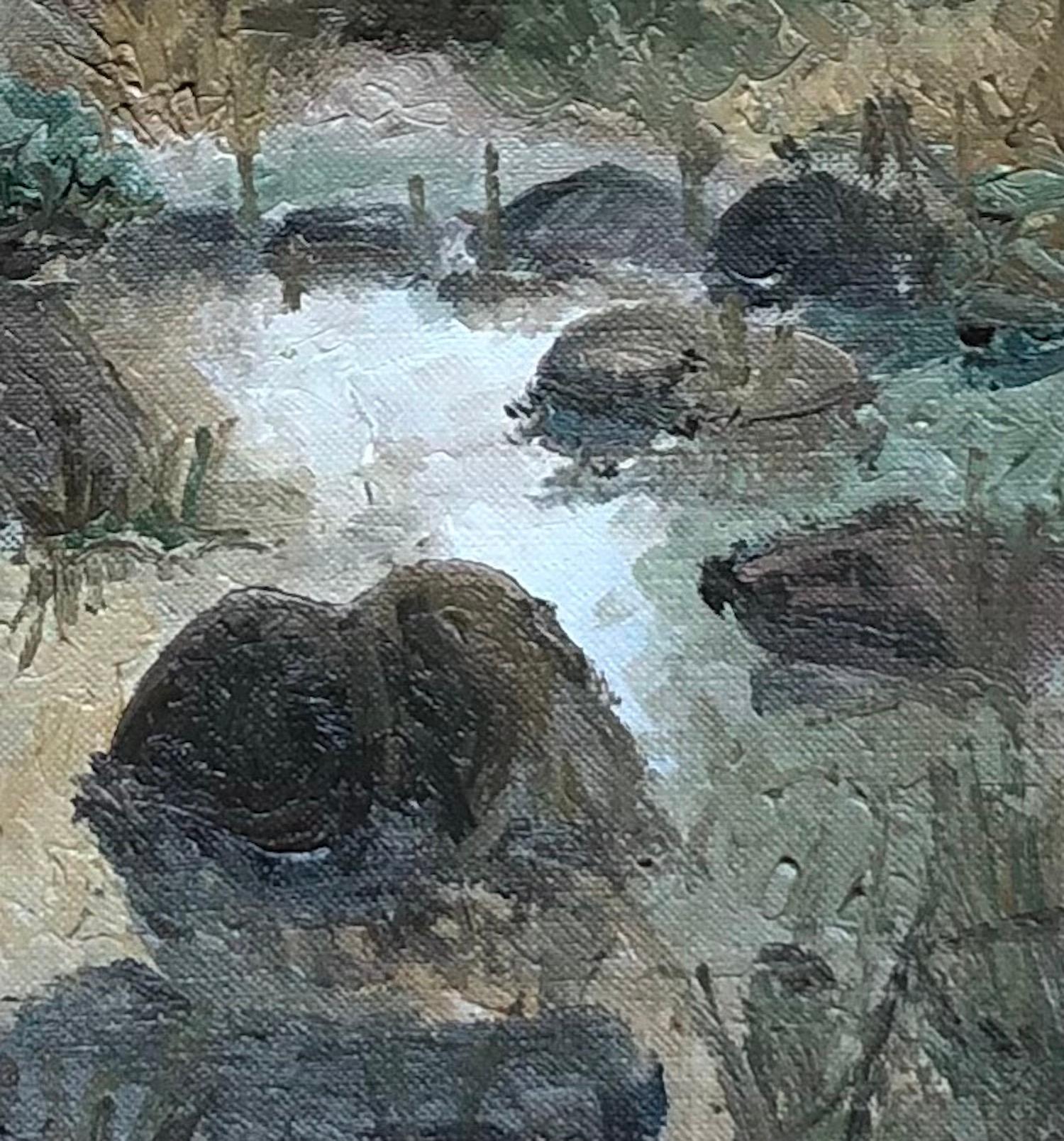 Las aguas calientes - Landscape Painting Gris de Jean Hoyoux