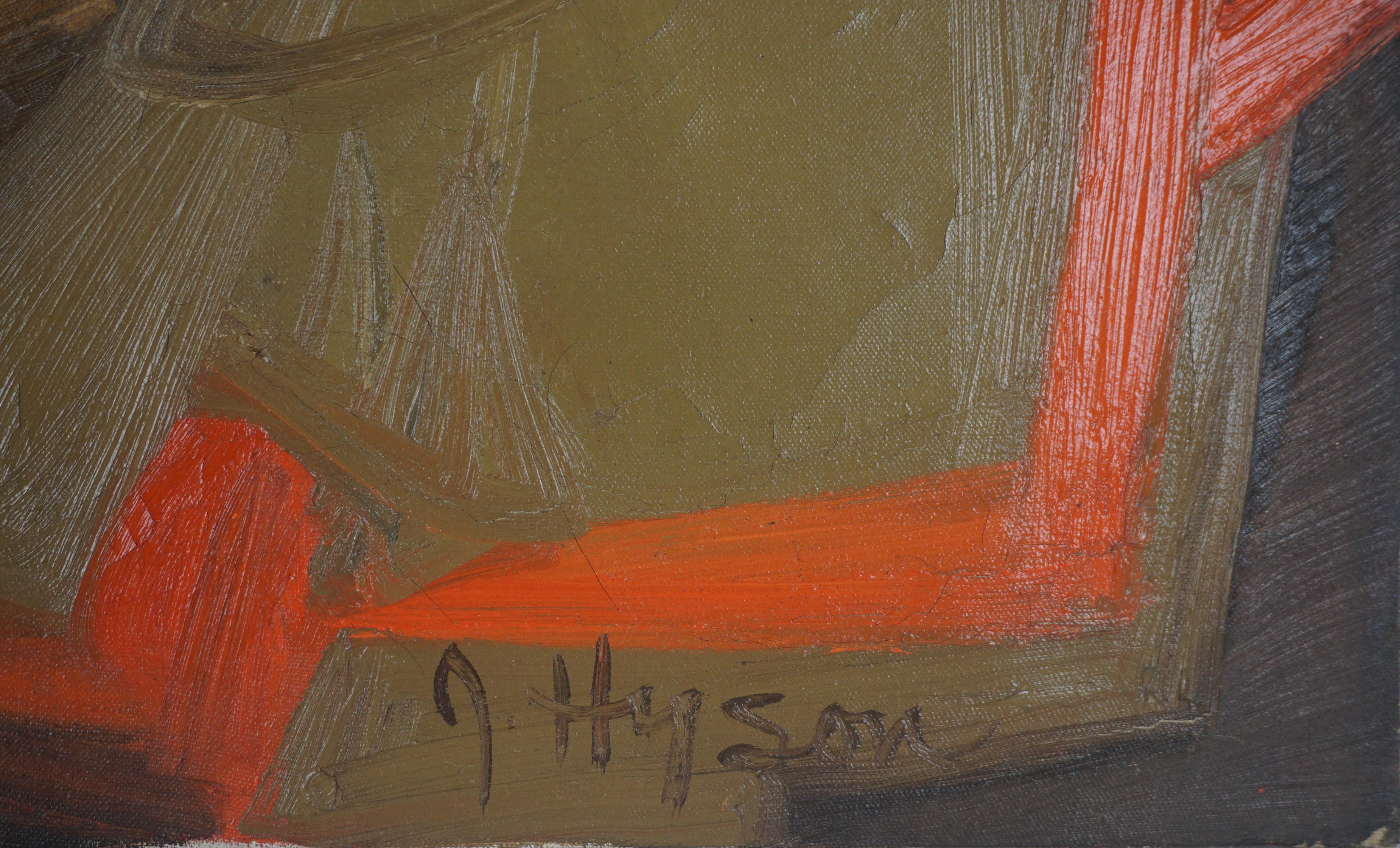 Pintura expresionista abstracta original de mediados de siglo en San Francisco - Figurative Painting Marrón de Jean Hyson