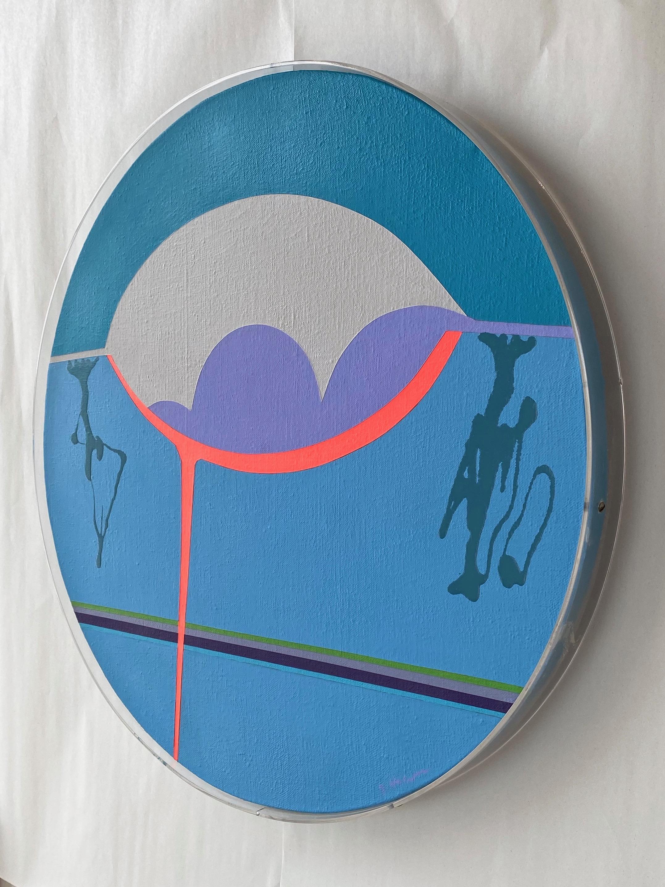 Mid-20th Century Jean Hyson “The Foundation”, Small Round Abstract Minimalist Painting, 1969