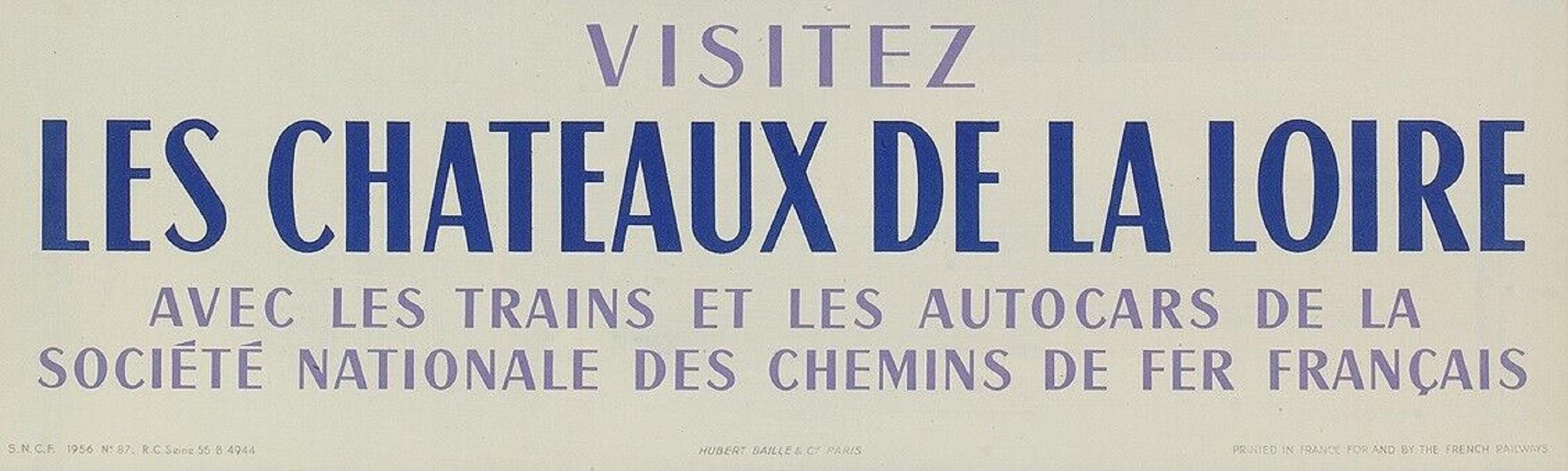 Mid-Century Modern Jean Jacquelin, Original Travel Poster, Castles of the Loire, Railways, 1956 For Sale