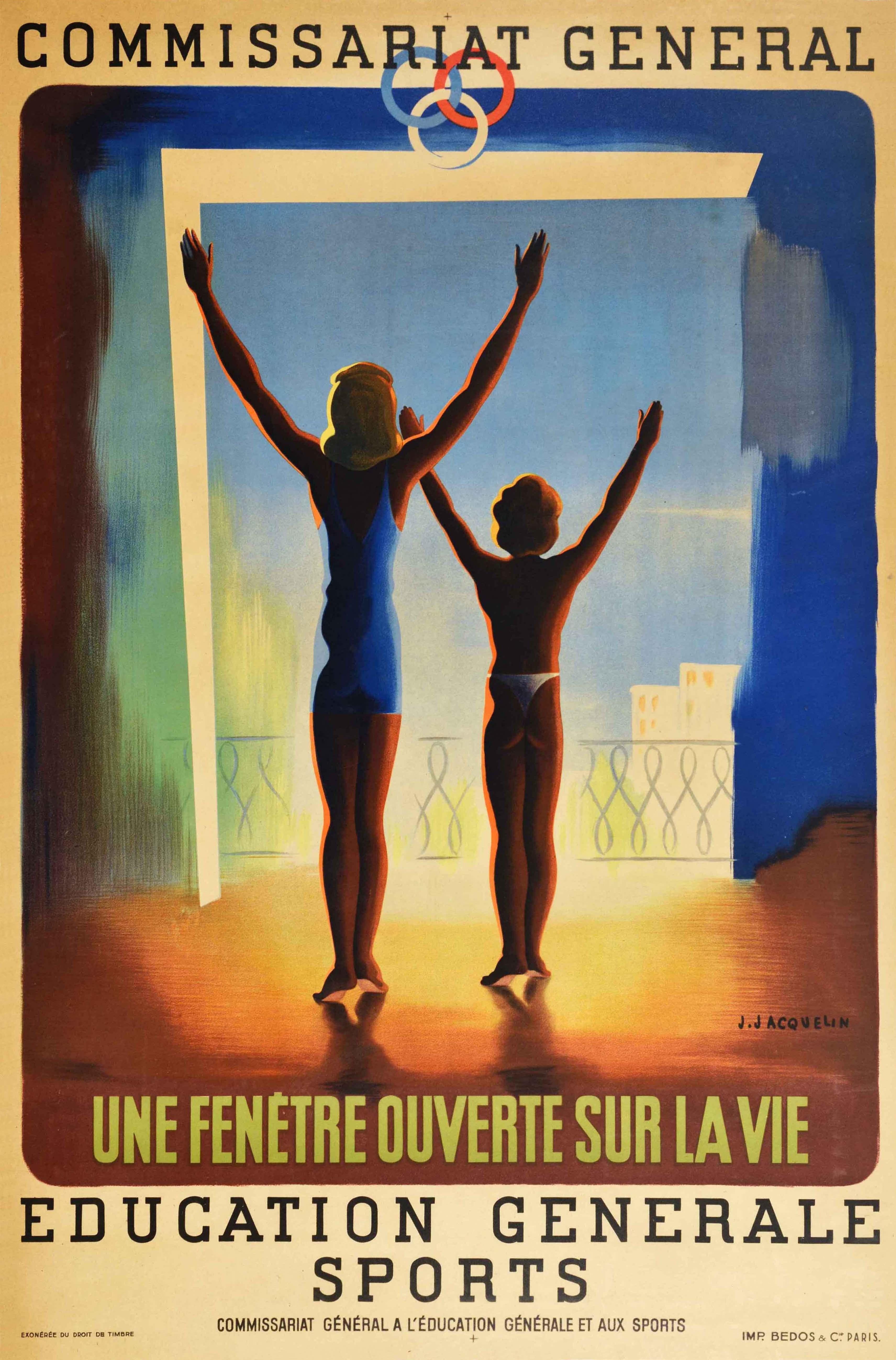 Print Jean Jacquelin - Affiche rétro originale, Une fenêtre ouverte sur la vie, Éducation sportive et propagande de la santé