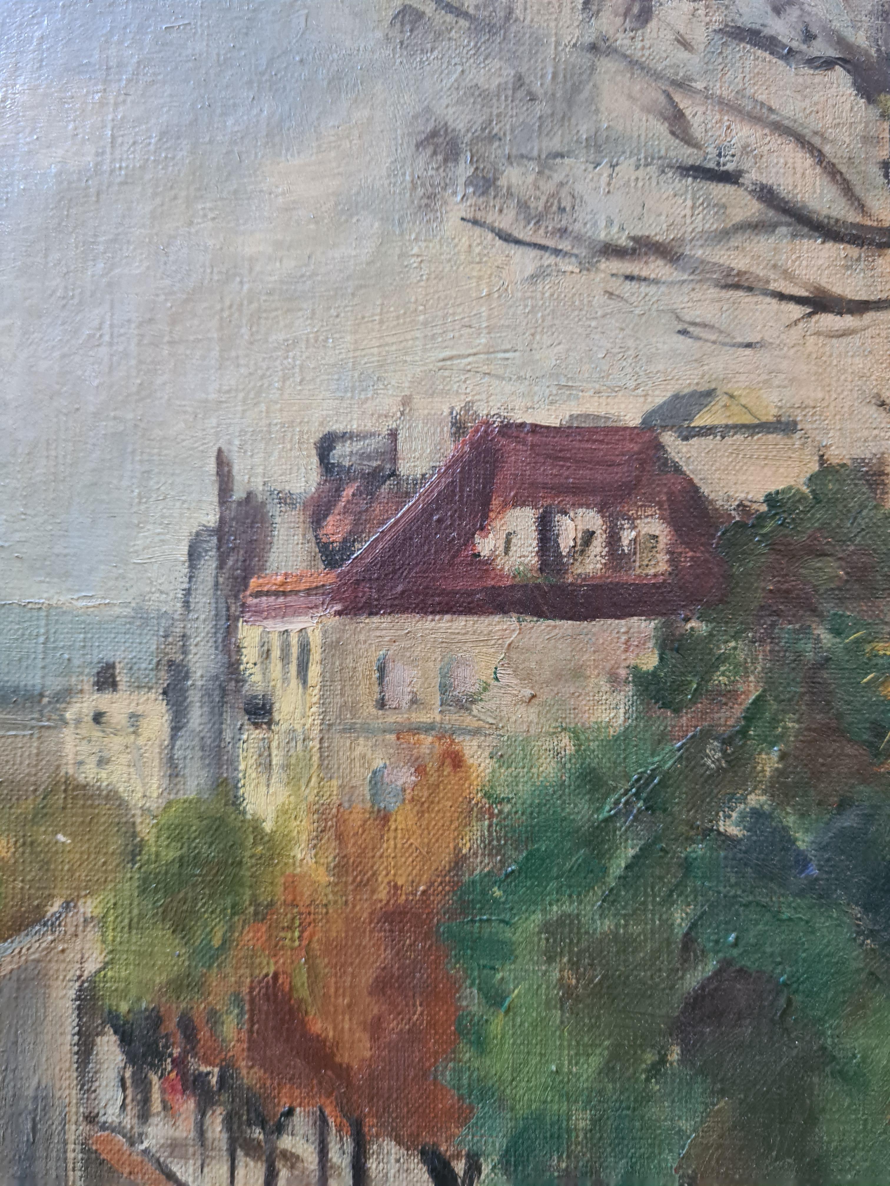 Huile post-impressionniste française Les rues de Paris cercle de Maurice de Vlaminck - Noir Figurative Painting par Jean Jacques Antoine