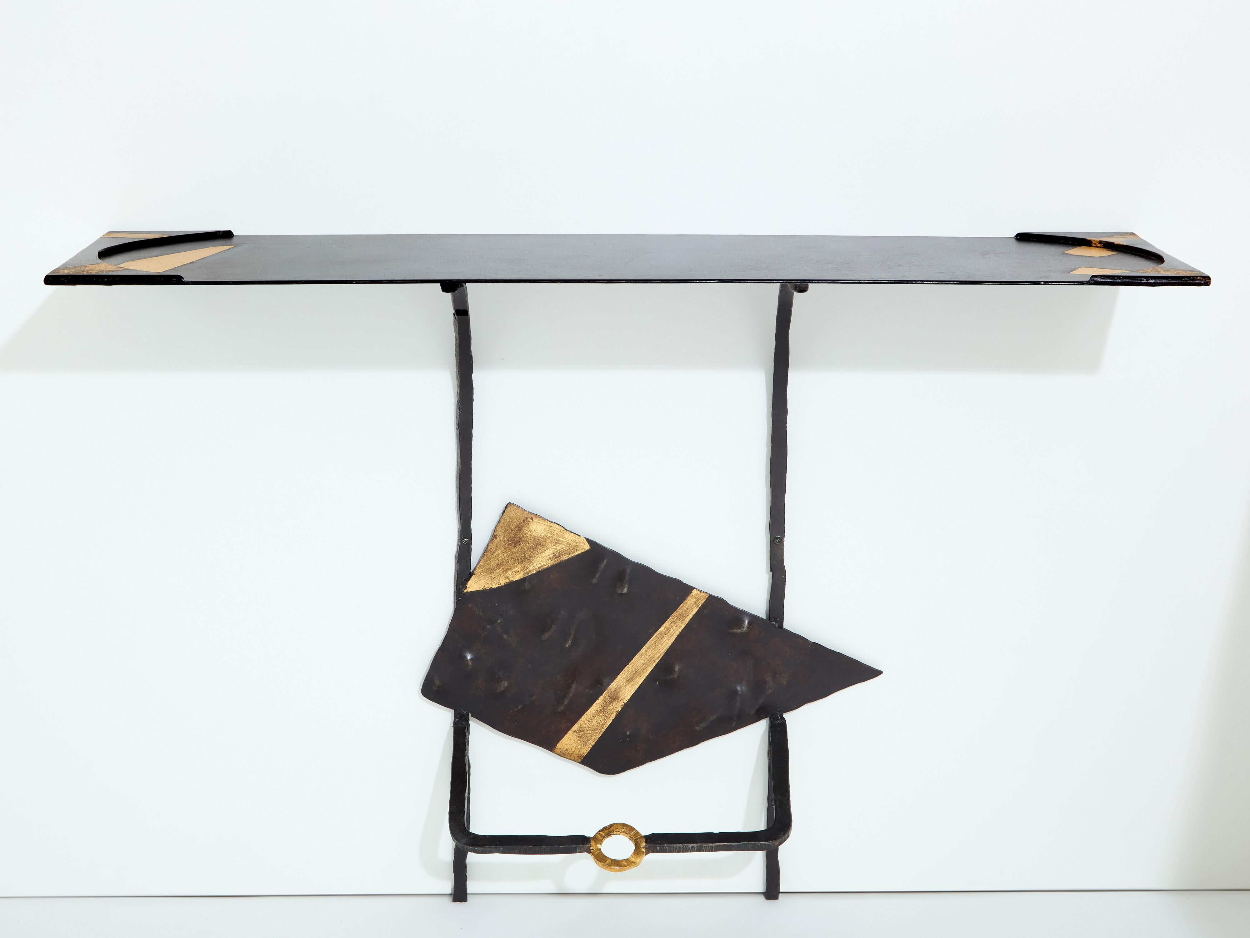 Jean-Jacques Argueyrolles brutalistische Konsolentische aus Schmiedeeisen 1990 (Französisch) im Angebot