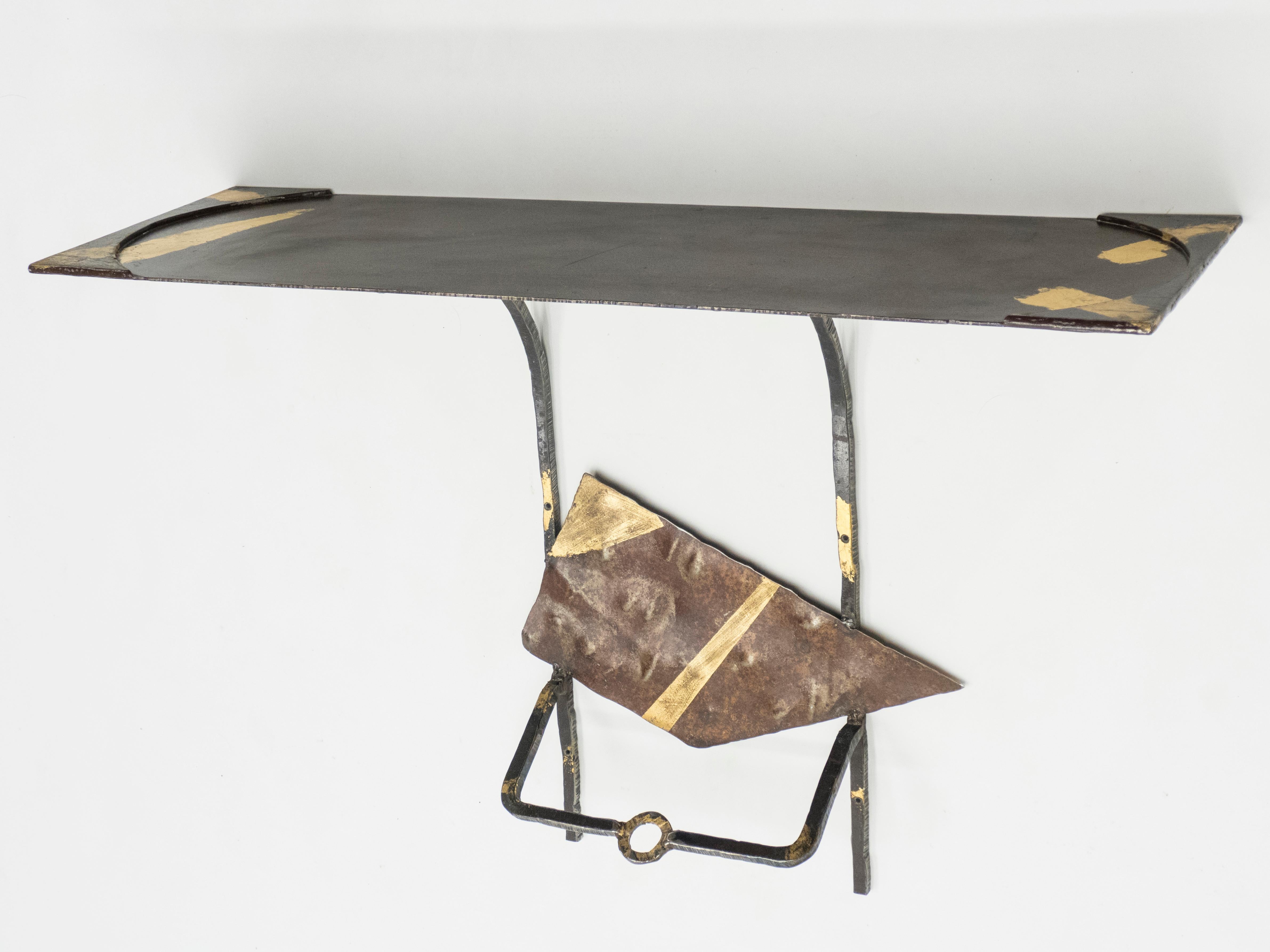 French Jean-Jacques Argueyrolles Console Table Wrought Iron Gold Leaf, 1990 For Sale