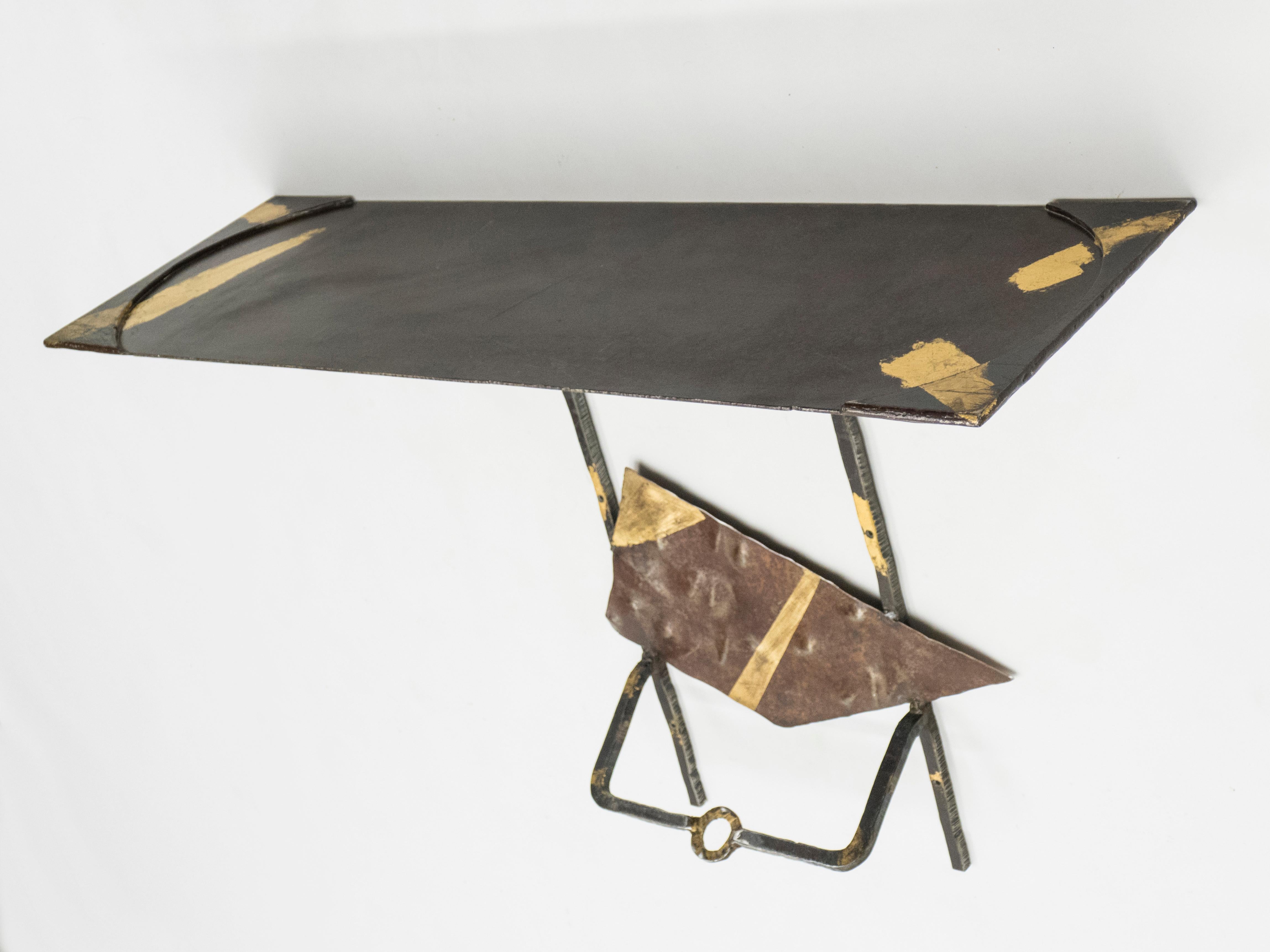Jean-Jacques Argueyrolles Console Table Wrought Iron Gold Leaf, 1990 In Good Condition For Sale In Paris, IDF