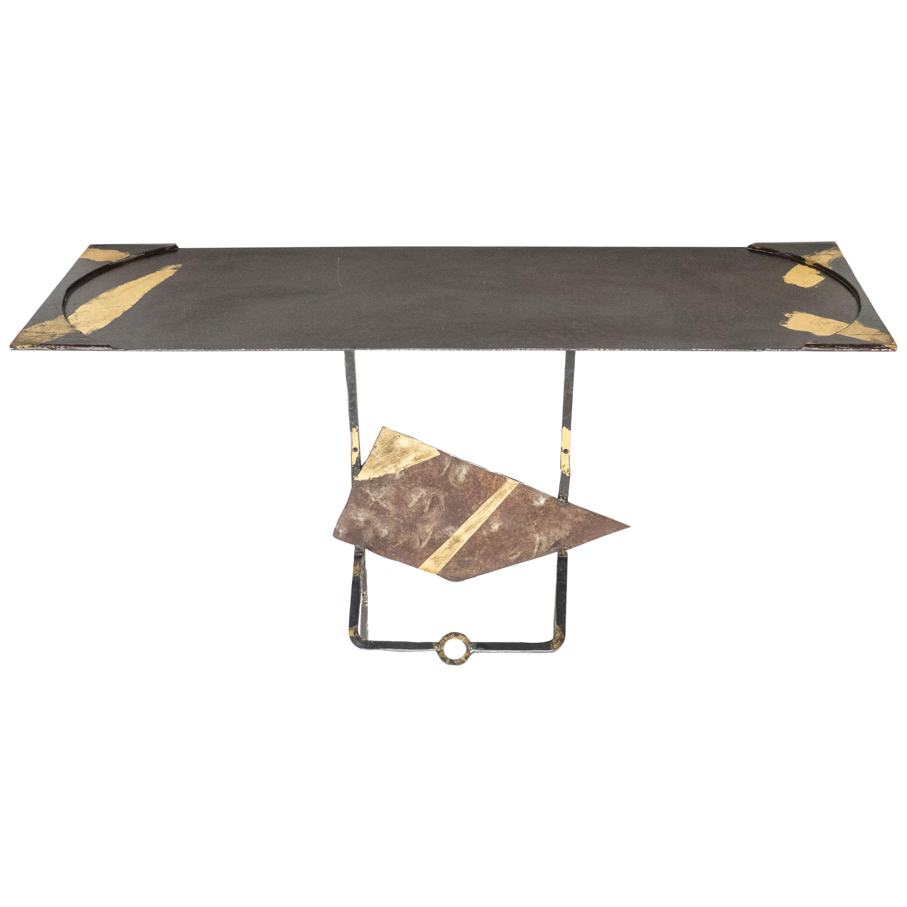 Jean-Jacques Argueyrolles Console Table Wrought Iron Gold Leaf, 1990 For Sale