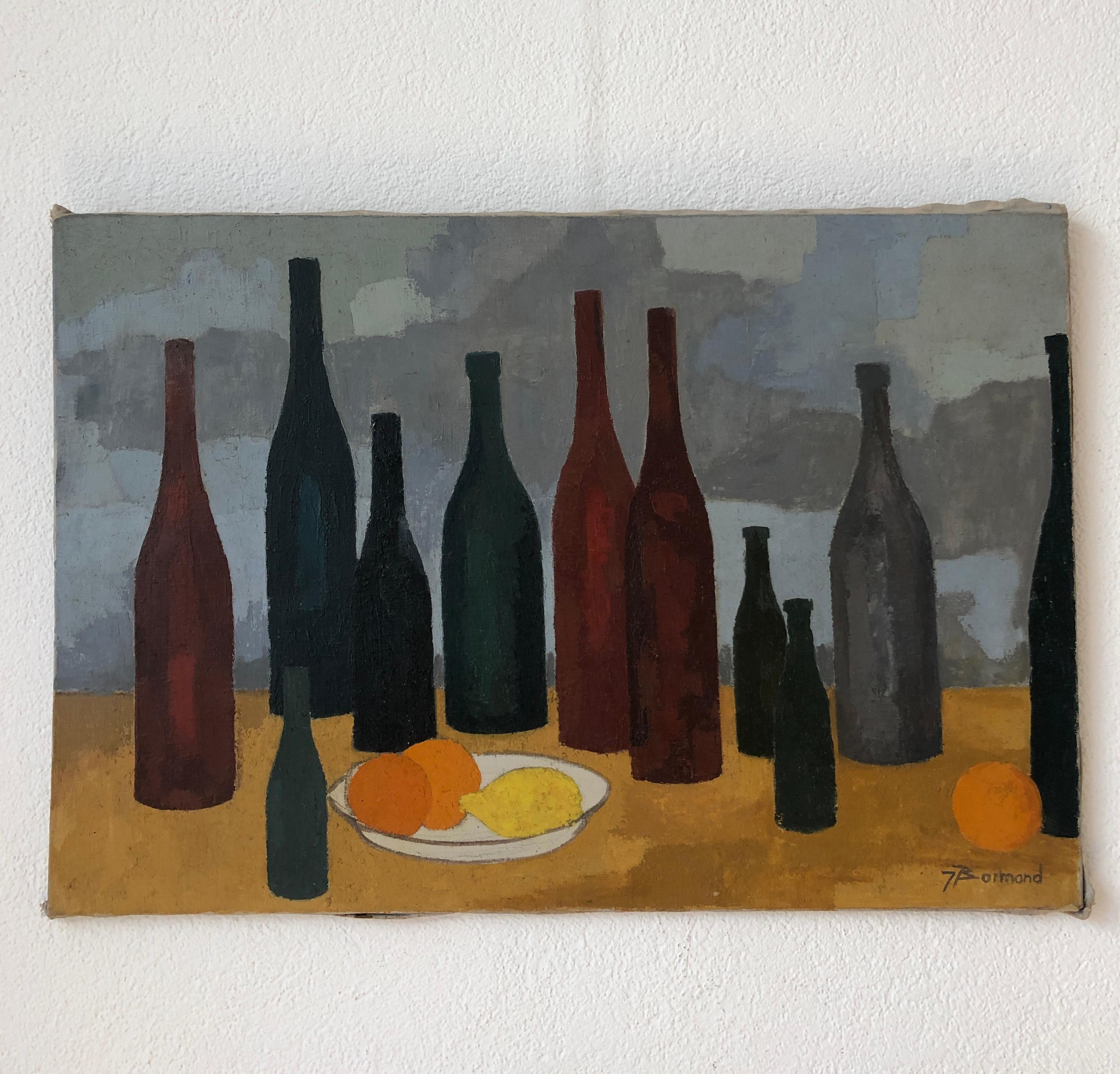 Bottiglie e tagli di arance e limoni - Painting di Jean Jacques Boimond
