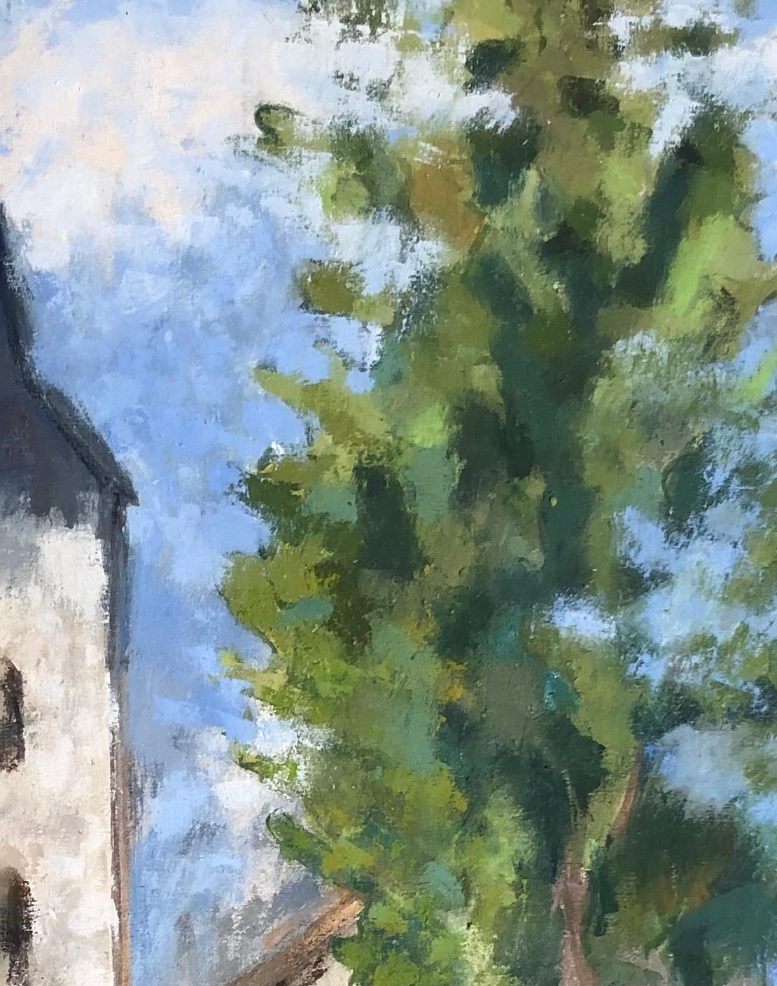 Scalinata ai piedi della chiesa - Landscape Painting Grigio di Jean Jacques Boimond
