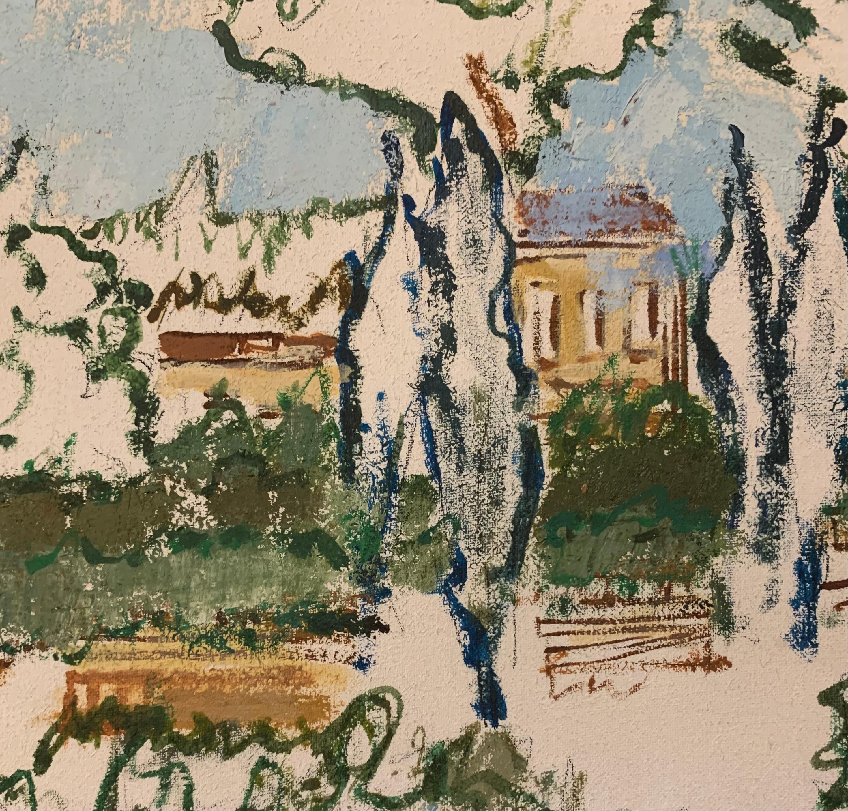 Vue d'un parc - Marron Landscape Painting par Jean Jacques Boimond