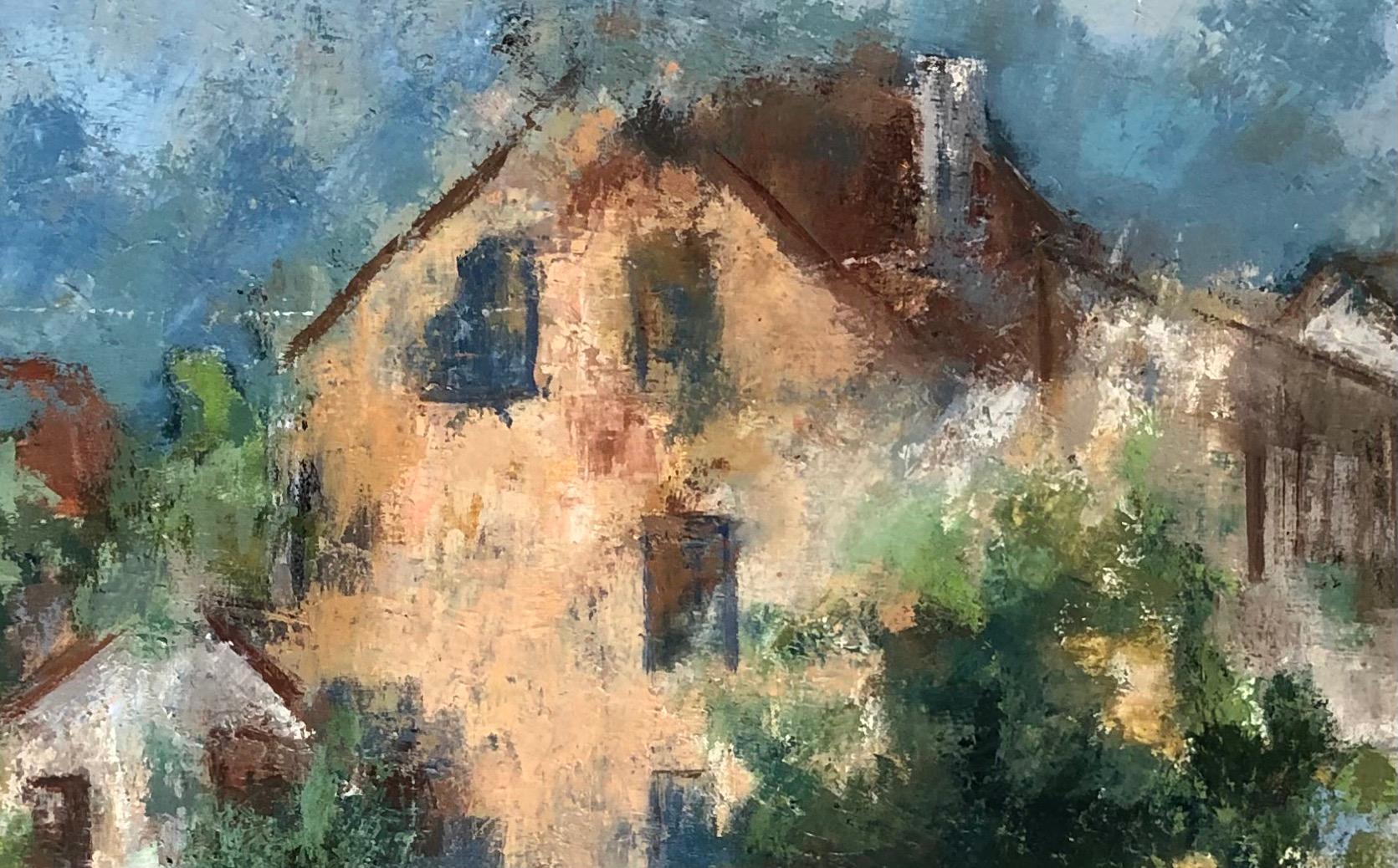 Village de Beton-Bazoche - Gris Landscape Painting par Jean Jacques Boimond