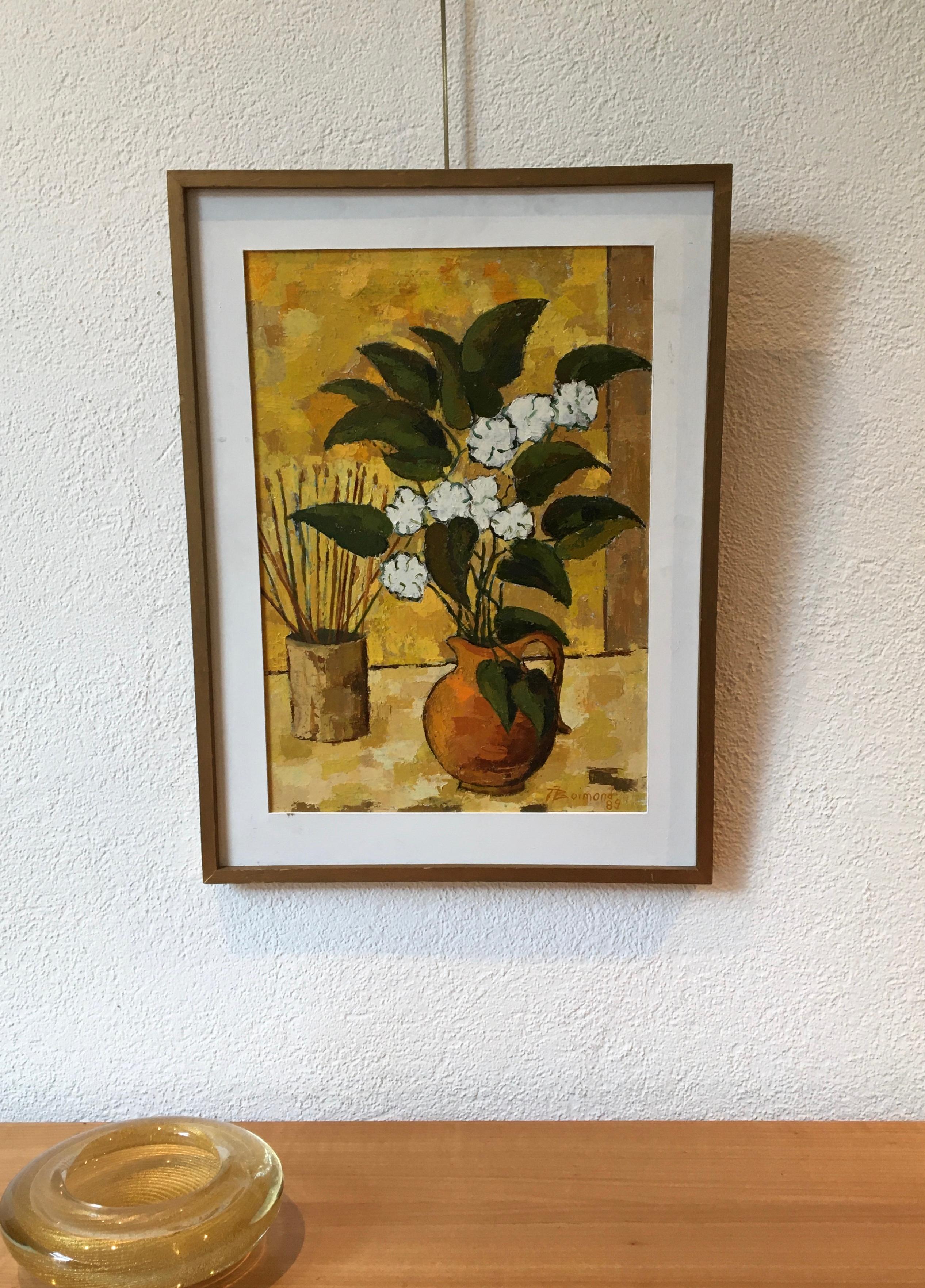 Fiori e pennelli bianchi - Painting di Jean Jacques Boimond
