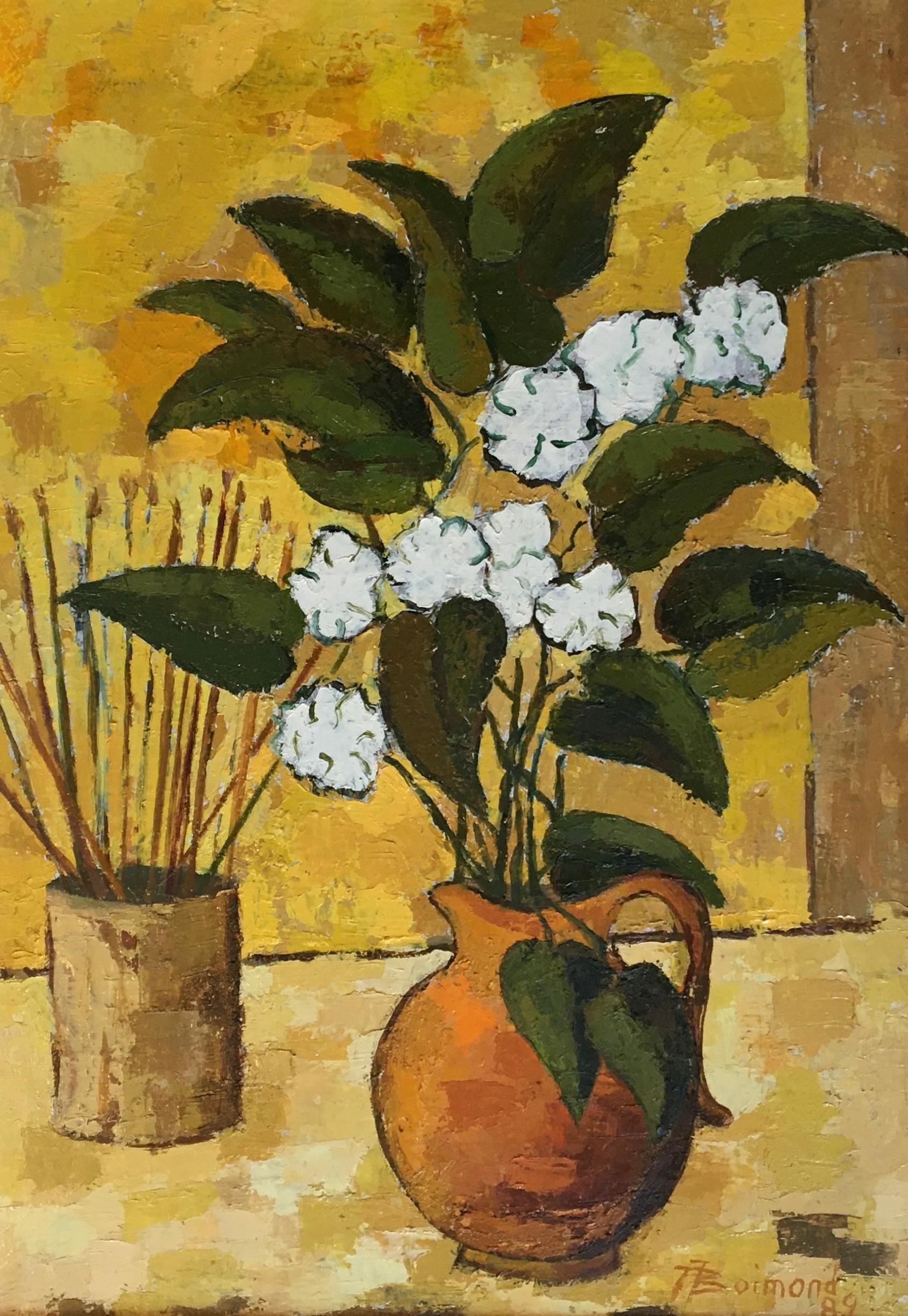 Still-Life Painting di Jean Jacques Boimond - Fiori e pennelli bianchi