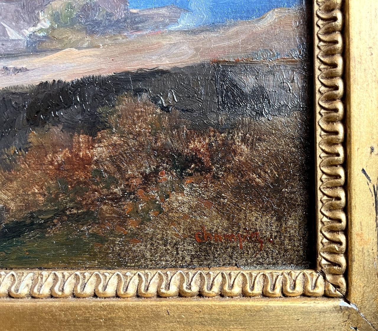 Vue de la basilique de Saint-Denis depuis le cimetière de Montmartre, Paris - École française Painting par Jean-Jacques CHAMPIN