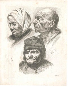 Antique Study of Five Heads - Original Etching by J.-J. Boissieu