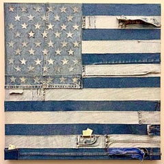 Vintage 1970s Pop Art Americana Patriotic American Flag Denim Jeans Hand Sewn 