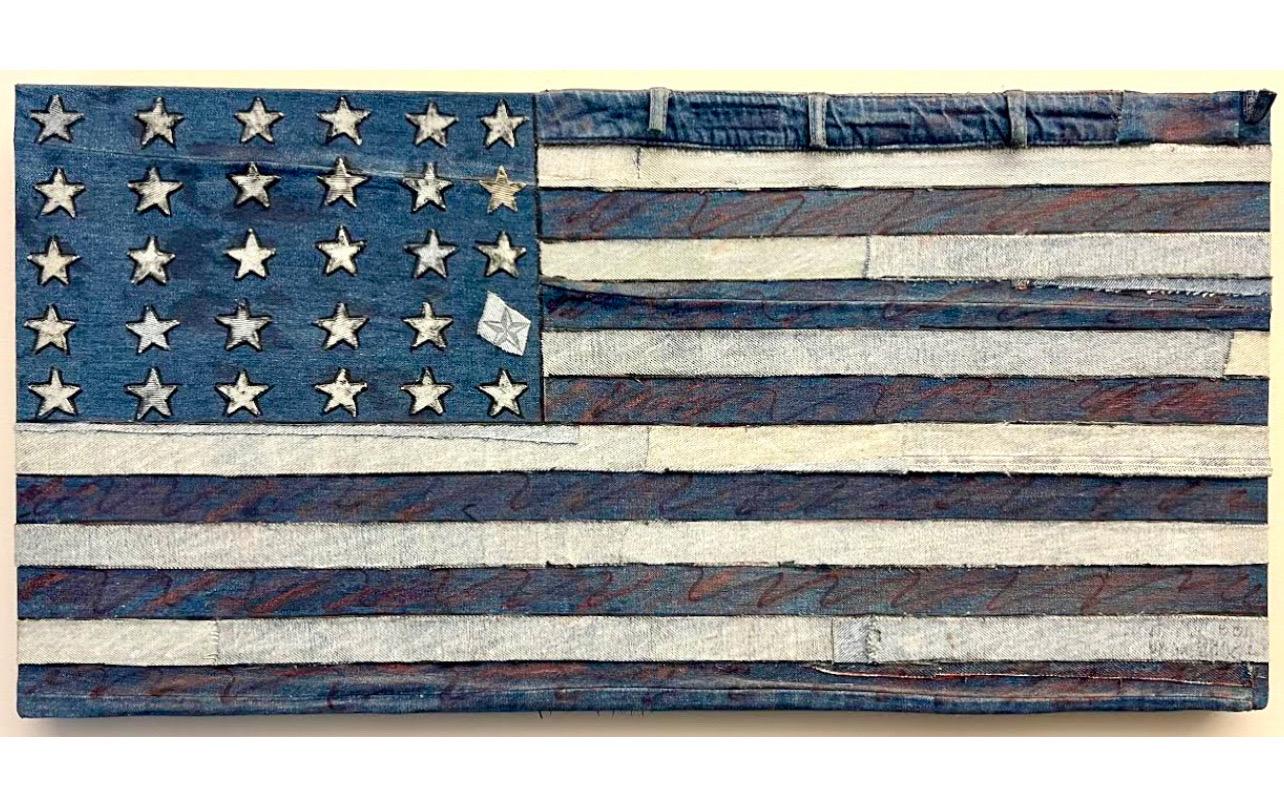 Vintage 1970s Pop Art Americana Patriotic American Flag Denim Jeans Hand Sewn  - Mixed Media Art by Jean Jacques DelaVerrière