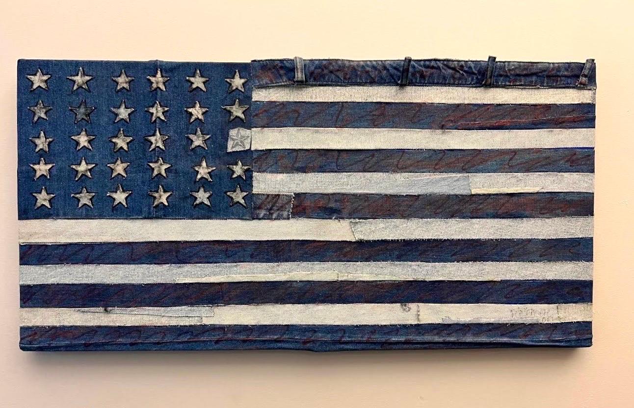 Jean Jacques DelaVerrière Abstract Sculpture - Vintage 1970s Pop Art Americana Patriotic American Flag Denim Jeans Hand Sewn 
