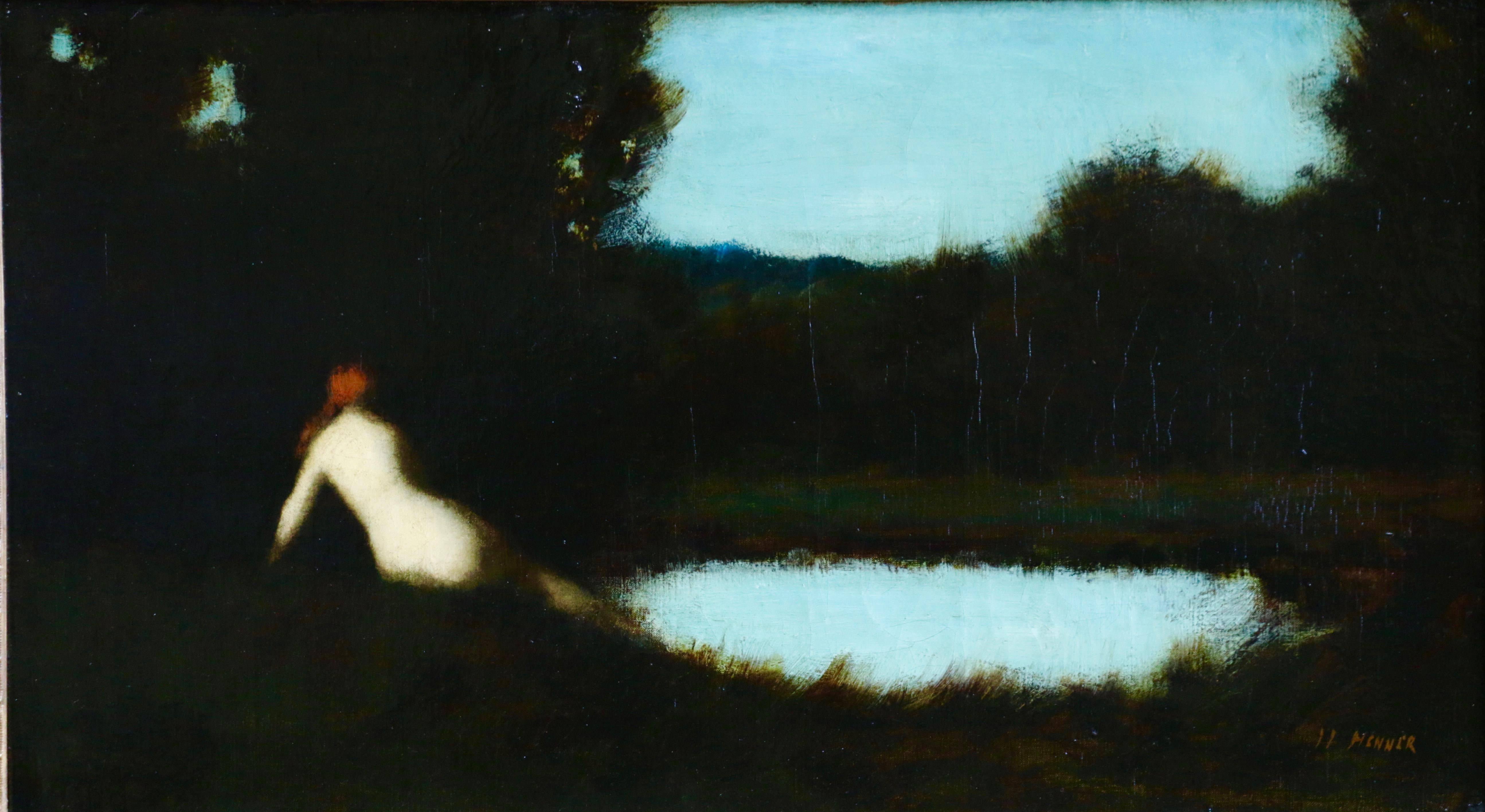 Apres Le Bain - 19th Century Oil, Nude Figure Resting by Water by J J Henner - Painting by Jean-Jacques Henner