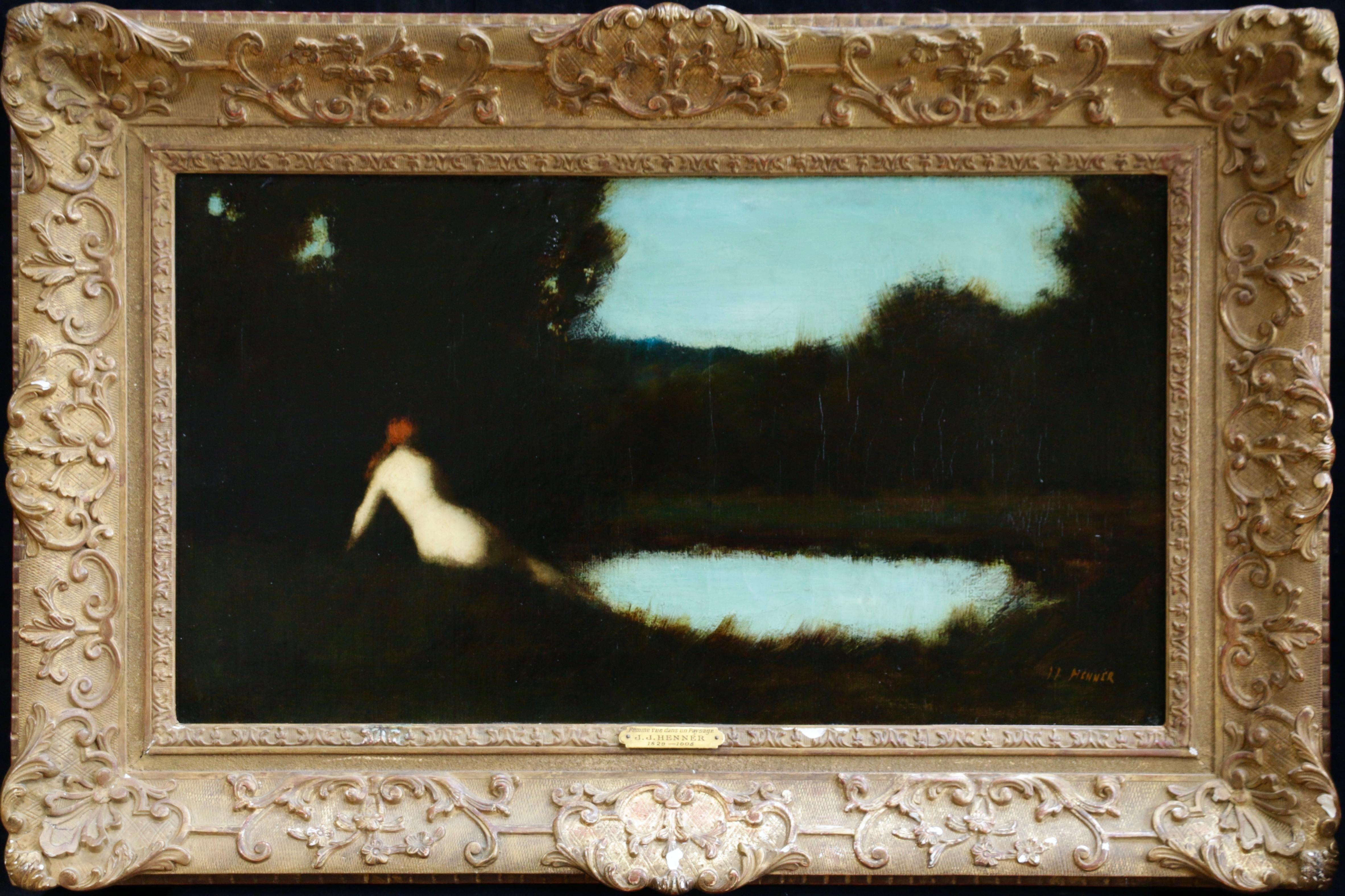 Jean-Jacques Henner Landscape Painting - Apres Le Bain - 19th Century Oil, Nude Figure Resting by Water by J J Henner