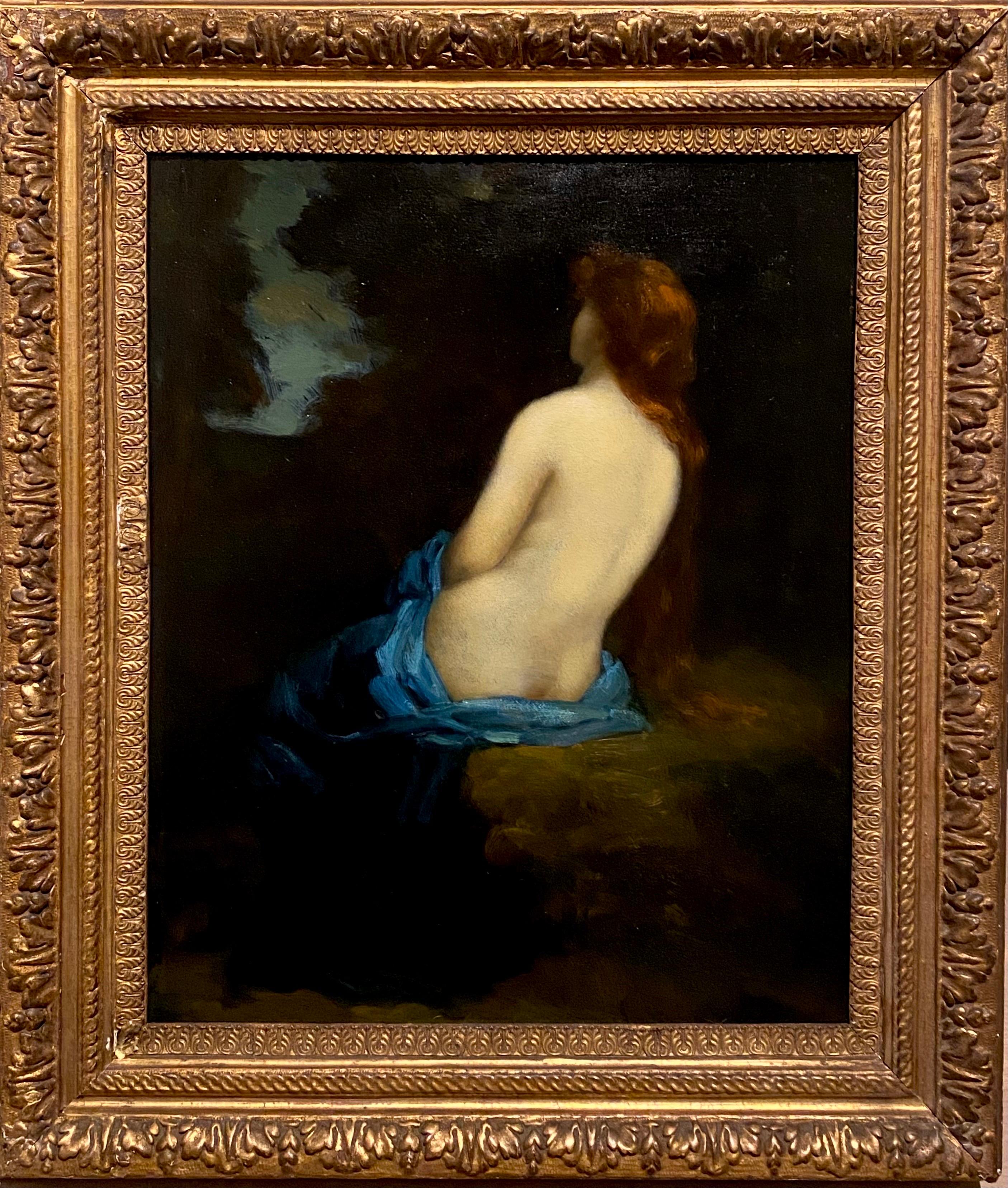 Jean-Jacques Henner Figurative Painting - 19th century French Barbizon painting - Nude in a forest - Henner