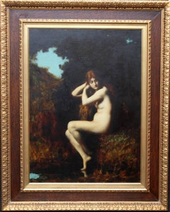 La Source - Nu dans un paysage - Peinture à l'huile impressionniste française de l'époque victorienne