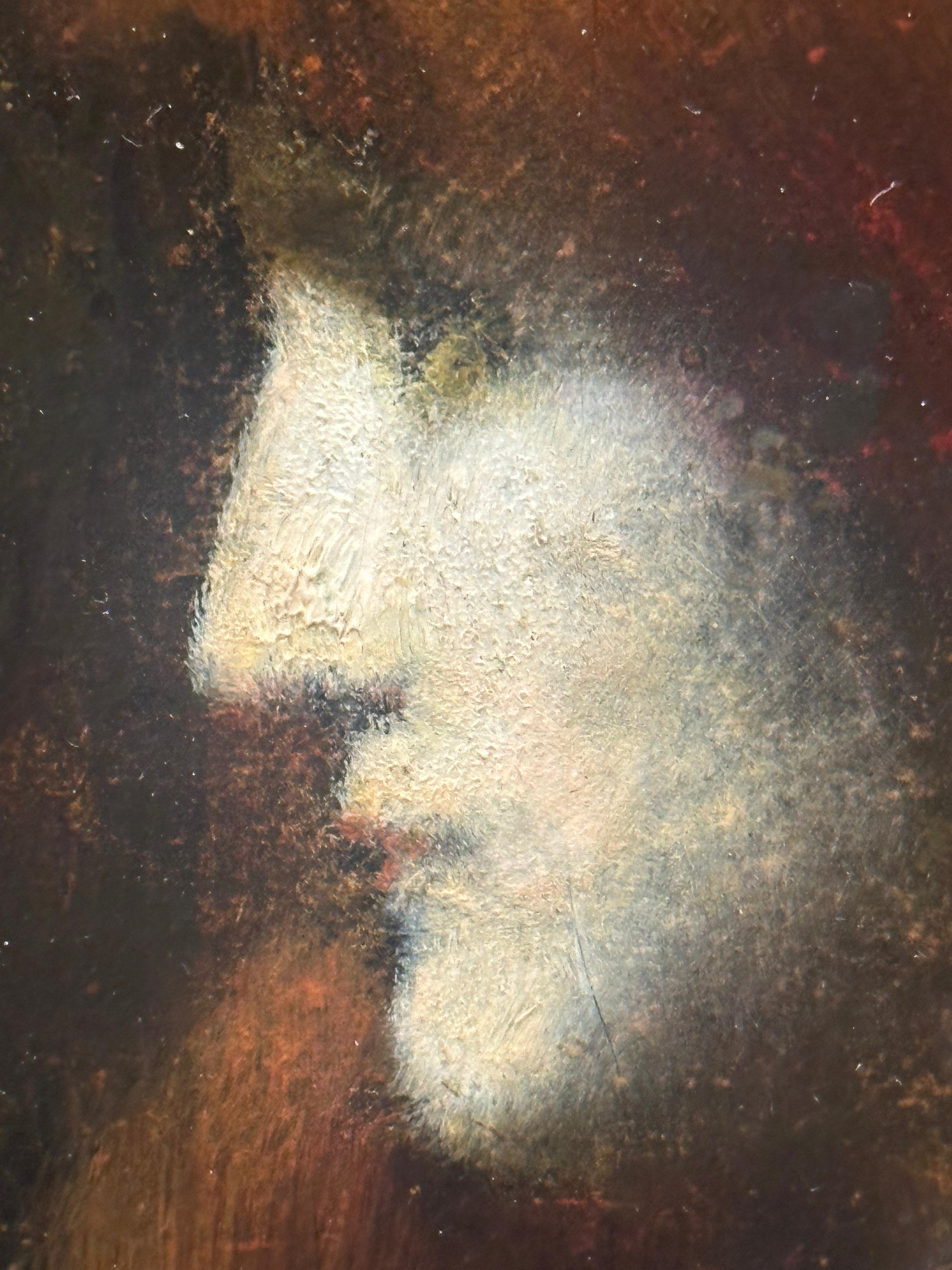 Portrait of a woman in red. Famous French painter - Brown Portrait Painting by Jean-Jacques Henner