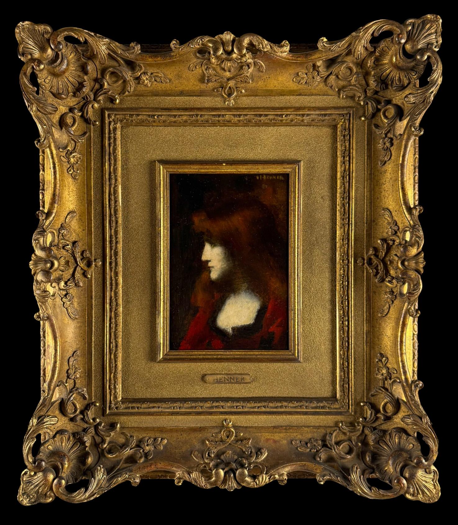 Portrait of a woman in red. Famous French painter For Sale 3