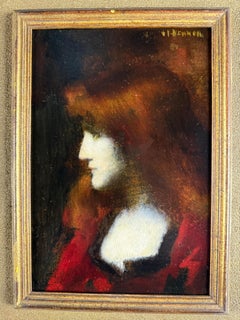 Portrait of a woman in red. Famous French painter