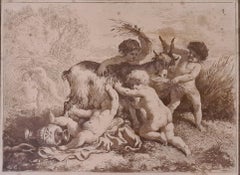 The Harvest, Cherubs Disporting with a Goat, Fine Framed 18th Century Engraving