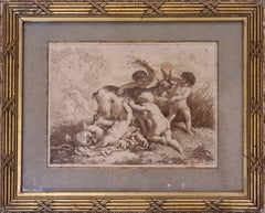 The Harvest, Cherubs Disporting with a Goat, Fine Framed 18th Century Engraving