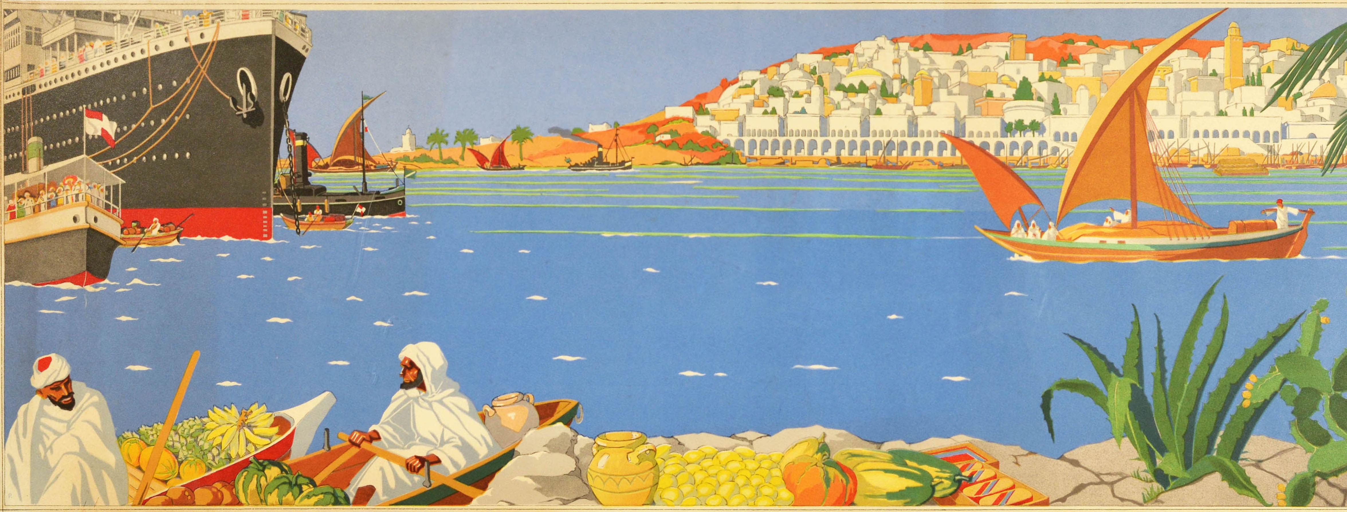 Original Vintage-Poster, „In The Near East“, Kreuzfahrtschiffe, Segelboote, Reisen, Kunst (Grau), Print, von Jean Jacques Midderigh