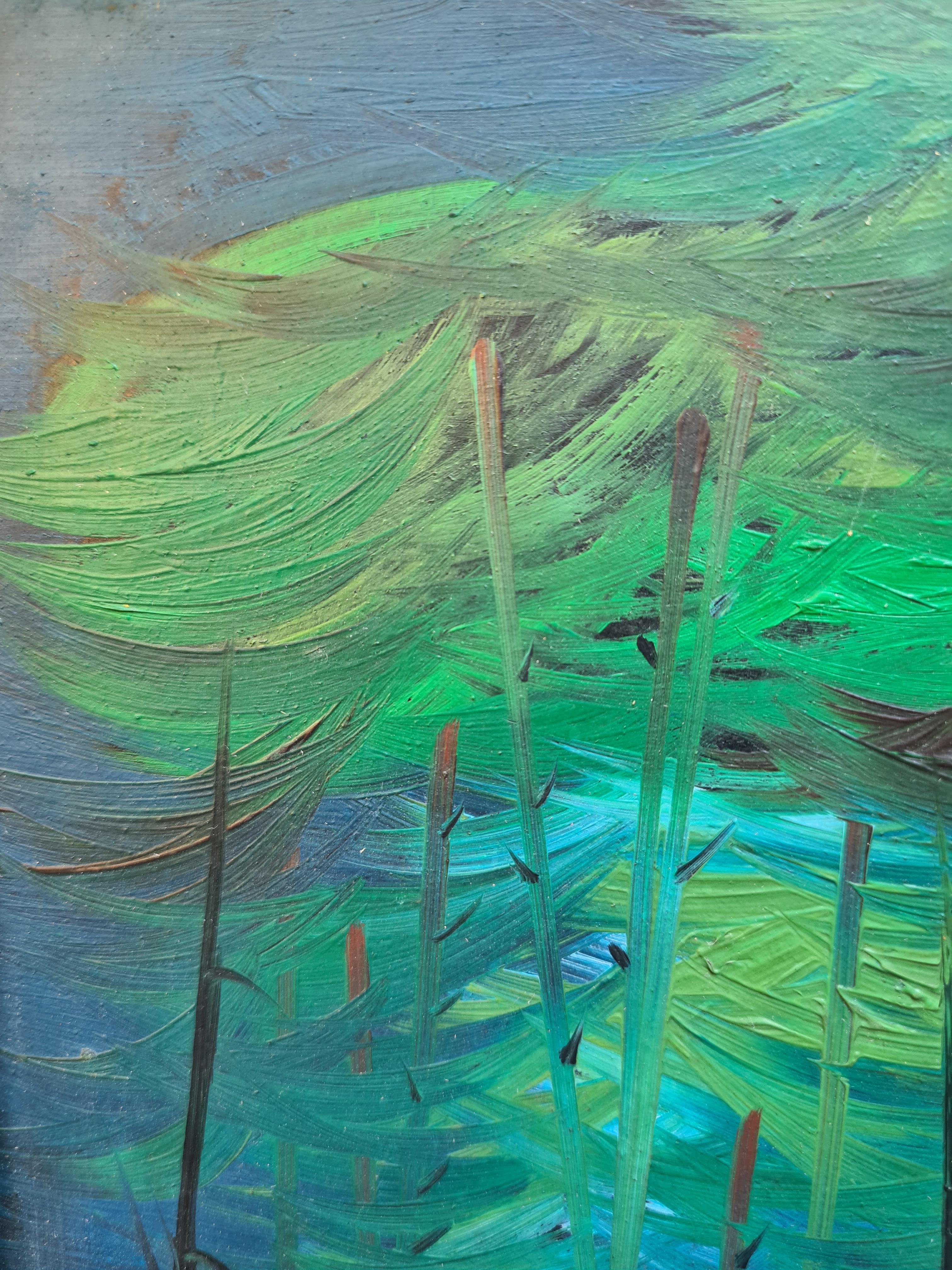 Huile sur carton de style expressionniste fauve français, vue d'une forêt, attribuée à Jean-Jacques Philippon. Le tableau a été acquis en même temps qu'une œuvre signée de l'artiste également disponible dans notre vitrine. Le tableau est présenté