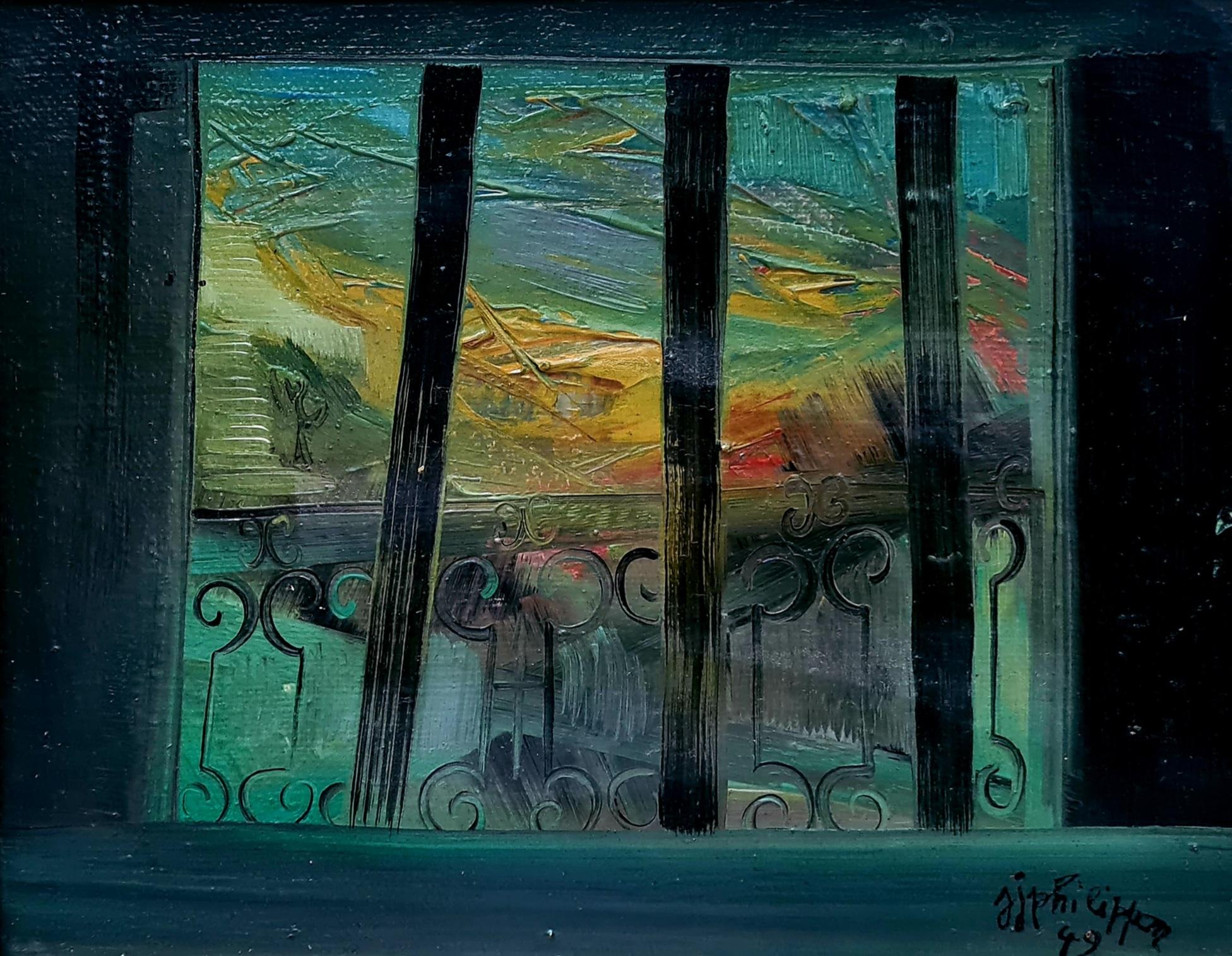 Expressionniste fauve Vue d'une fenêtre, Le balcon, adepte de Raoul Dufy - Painting de Jean-Jacques Philippon 