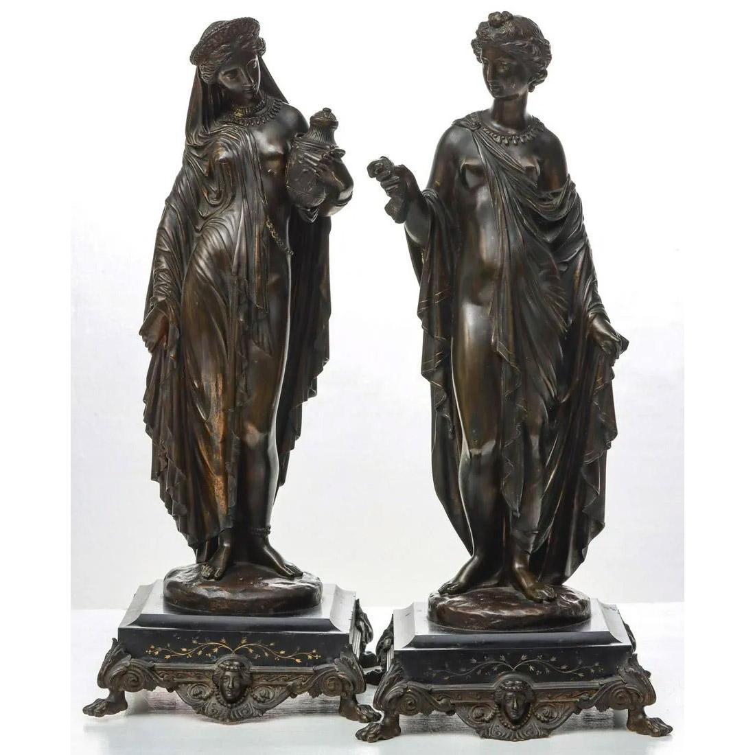 Jean Jacques Pradier  Figurative Sculpture - Fine Quality Pair of Neoclassical Patinated Bronze Sculptures