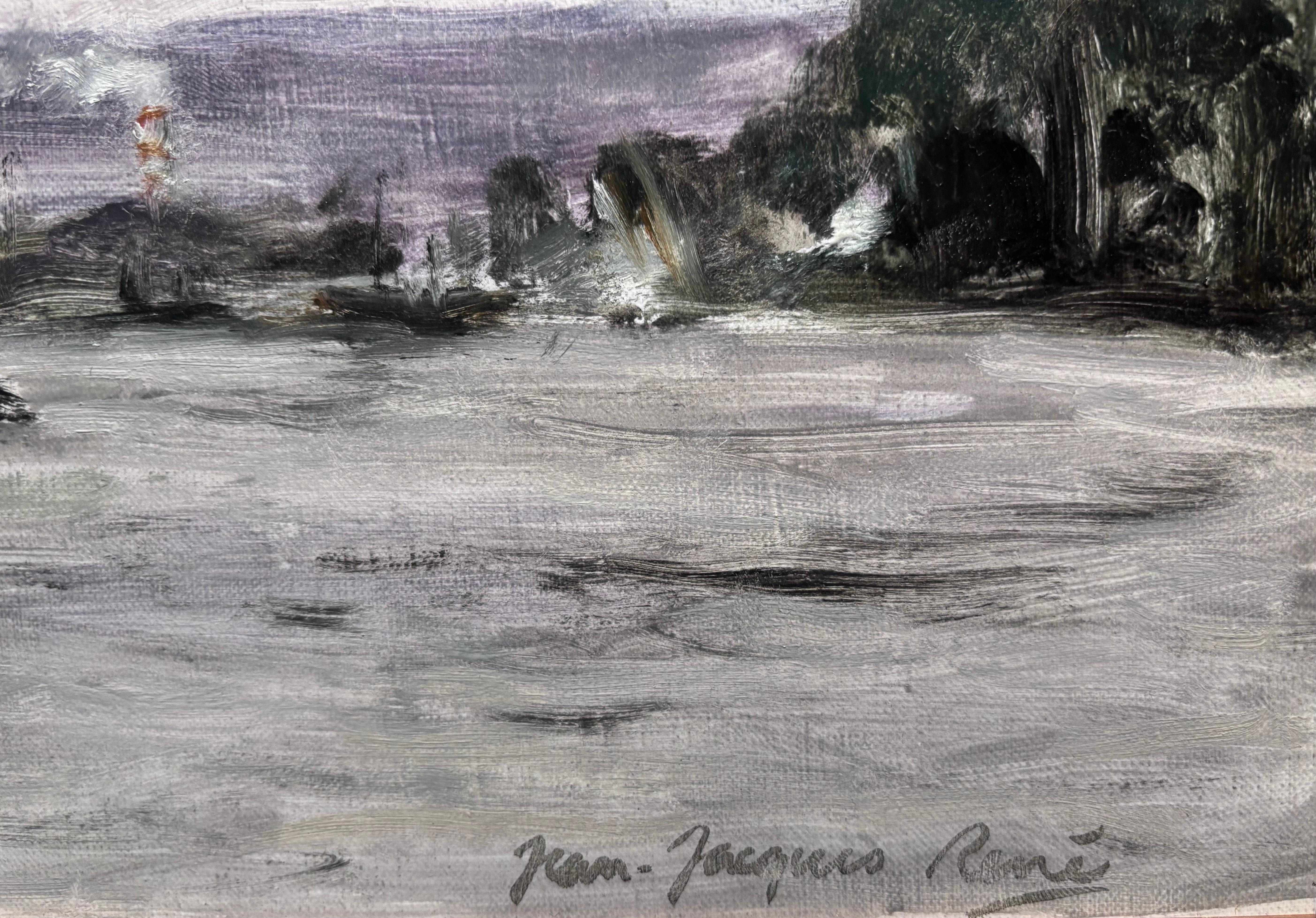 Paesaggio della Senna vicino a Rouen Francia

Jean-Jacques René, 

Jean-Jacques René wurde 1943 in der Nähe von Coutances in Manica geboren und blieb in der Normandie. Er dachte nicht daran, die normannische Küste, ihre Küsten, den Nebel, der das