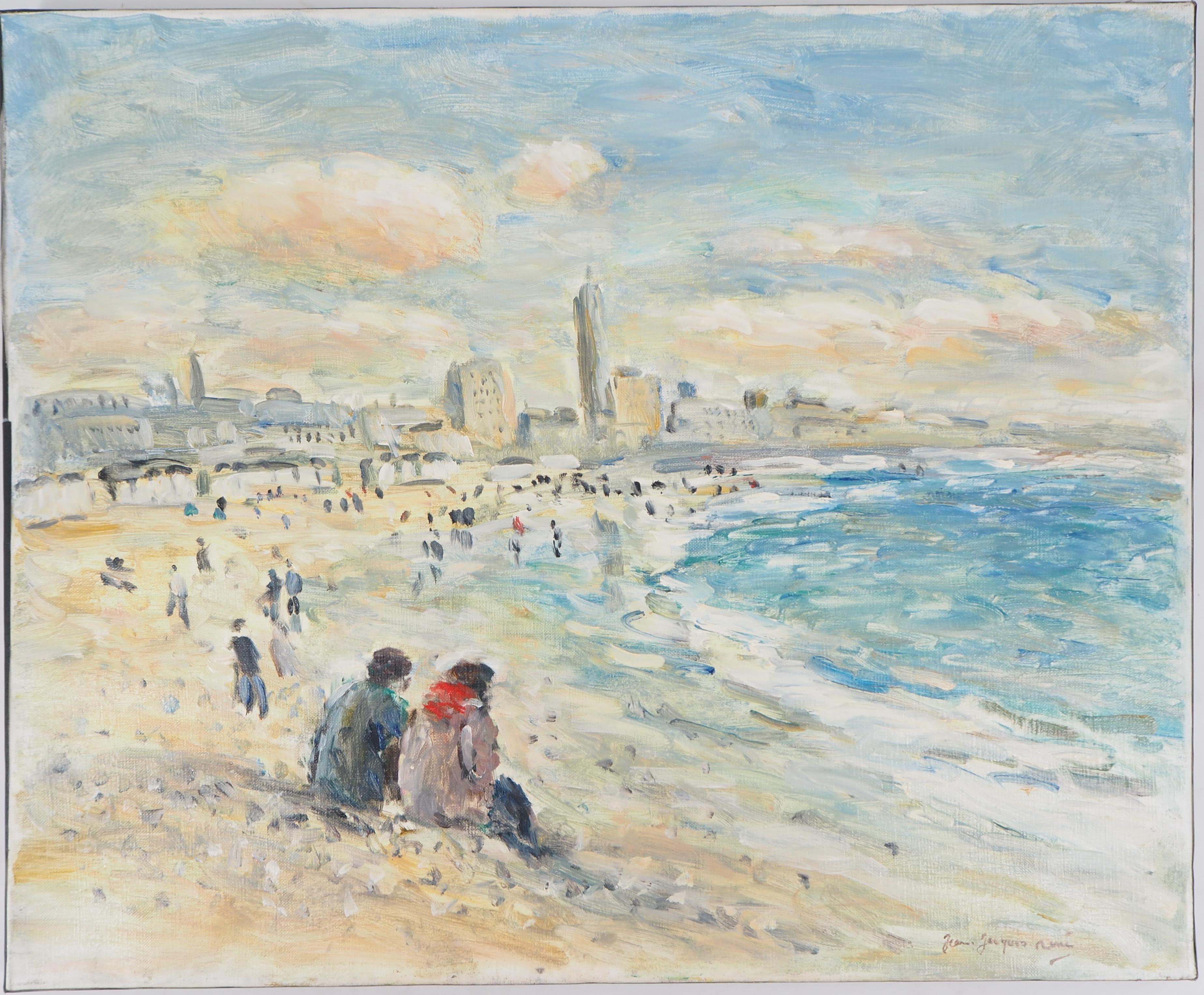 Jean Jacques Rene Landscape Painting - Le Havre : The Beach at Low Tide - Oil On Canvas Hansigned