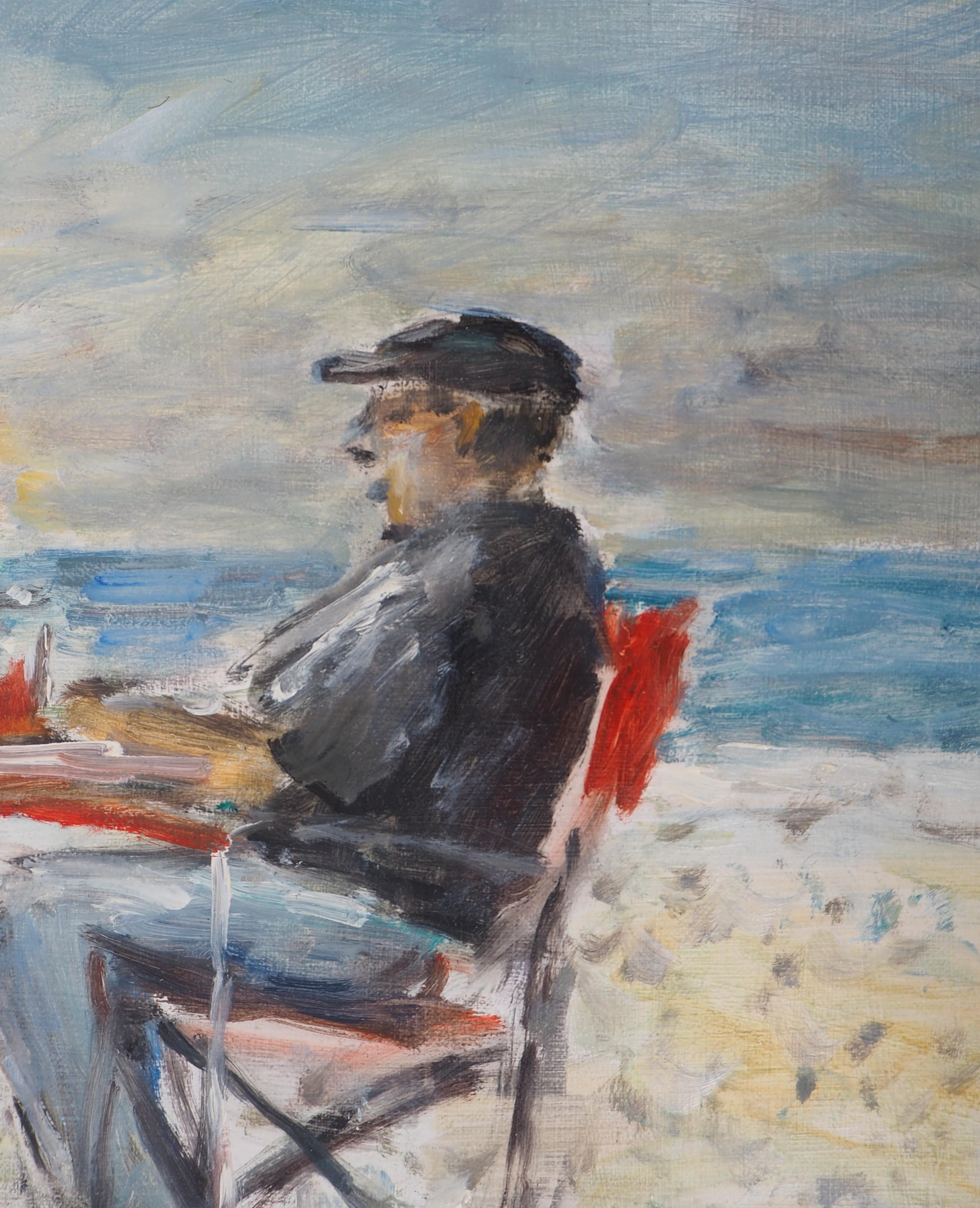Pranzo sulla spiaggia - Olio su tela Hansigned in vendita 1