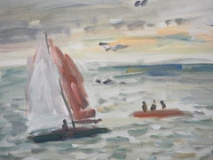 Segelboot in der Bretagne – Original Ölgemälde auf Leinwand, signiert